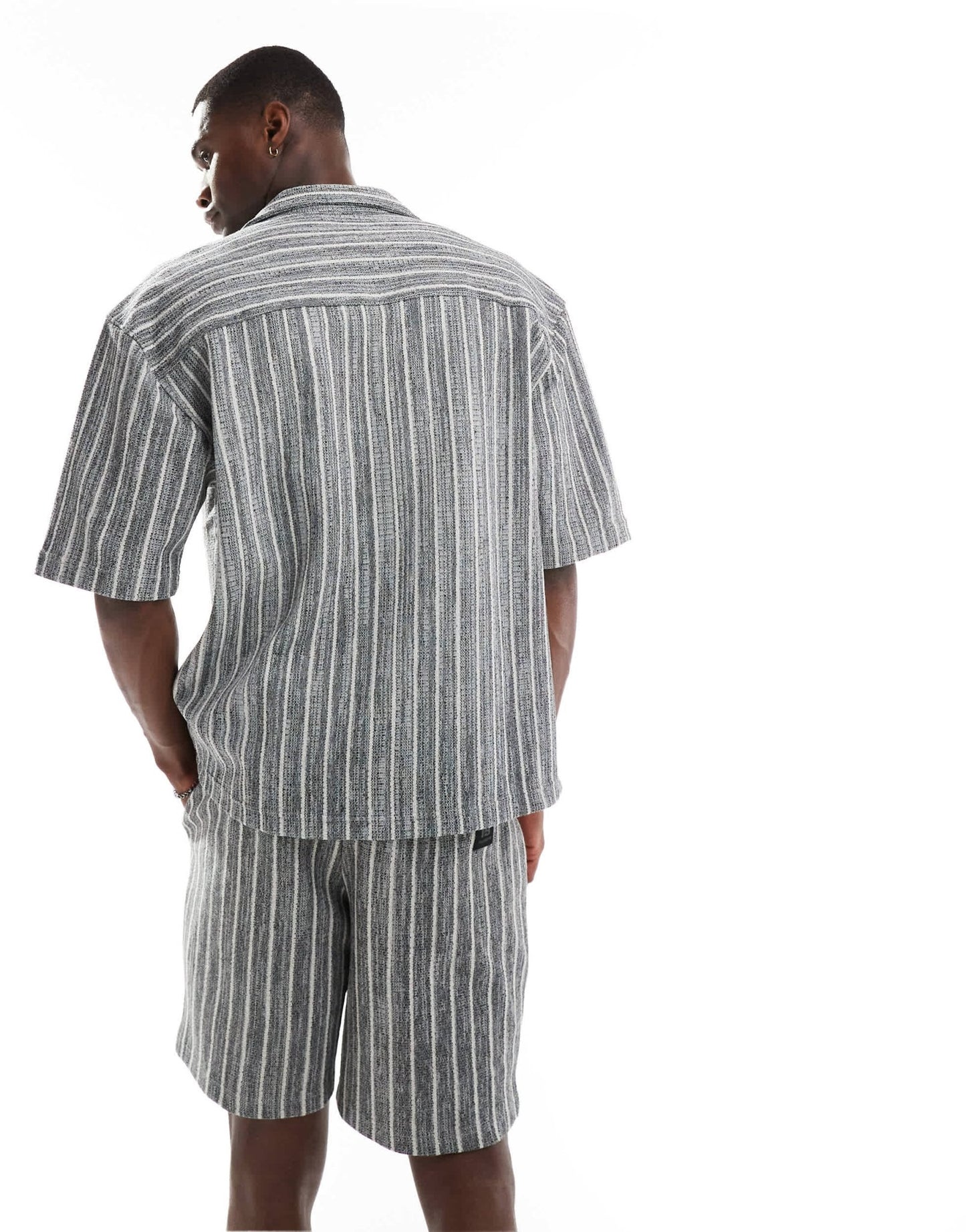 Pull&Bear textured stripe shirt co-ord in grey - ASOS Sample Sale