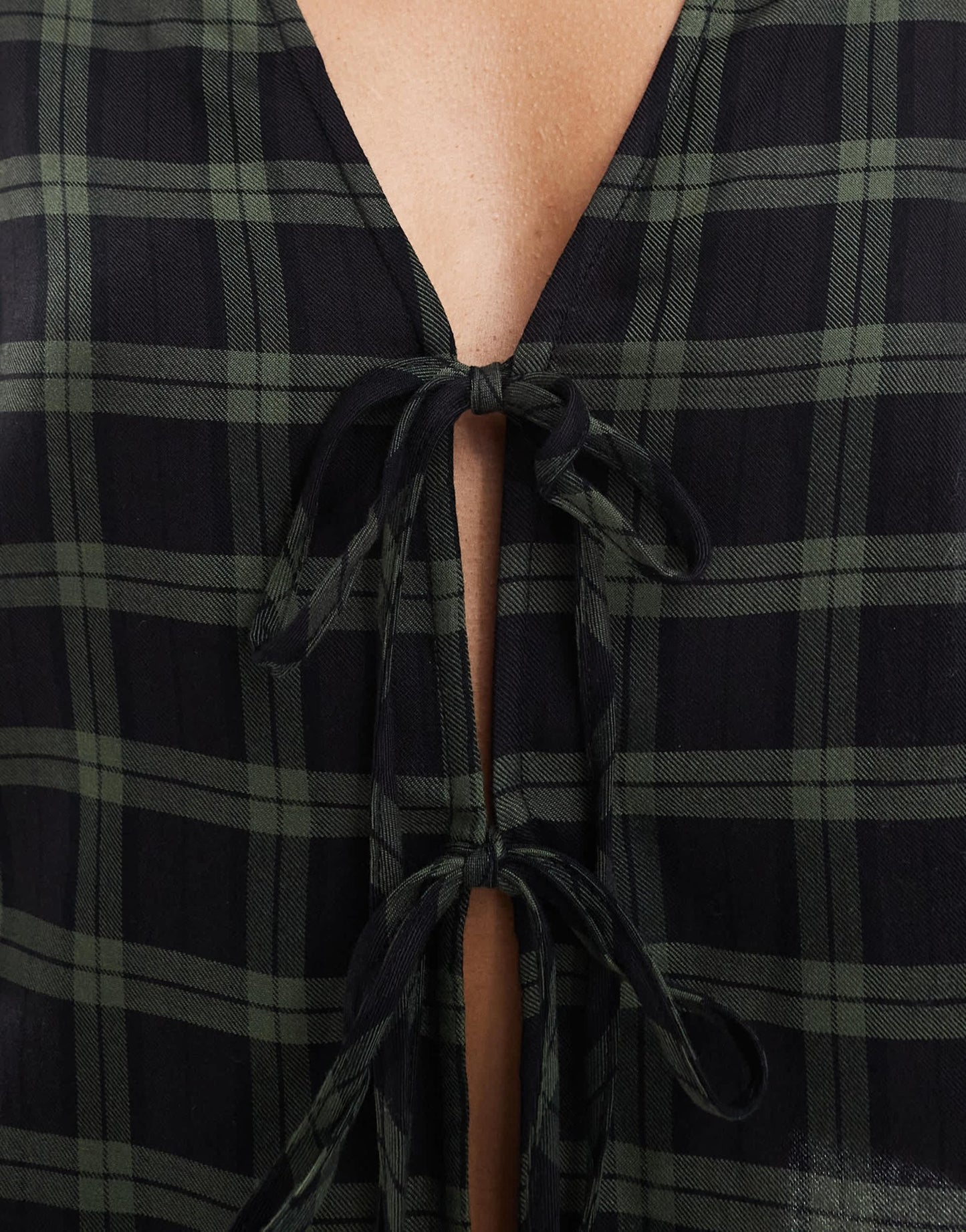 Pull&Bear tie detail blouse in green check - ASOS Sample Sale