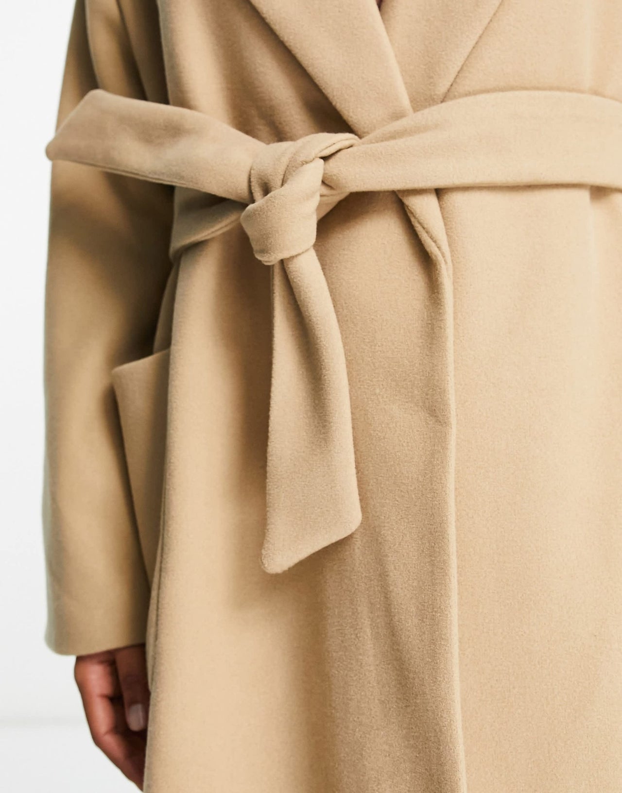 Pull&Bear tie waist double breasted tailored coat in sand - ASOS Sample Sale