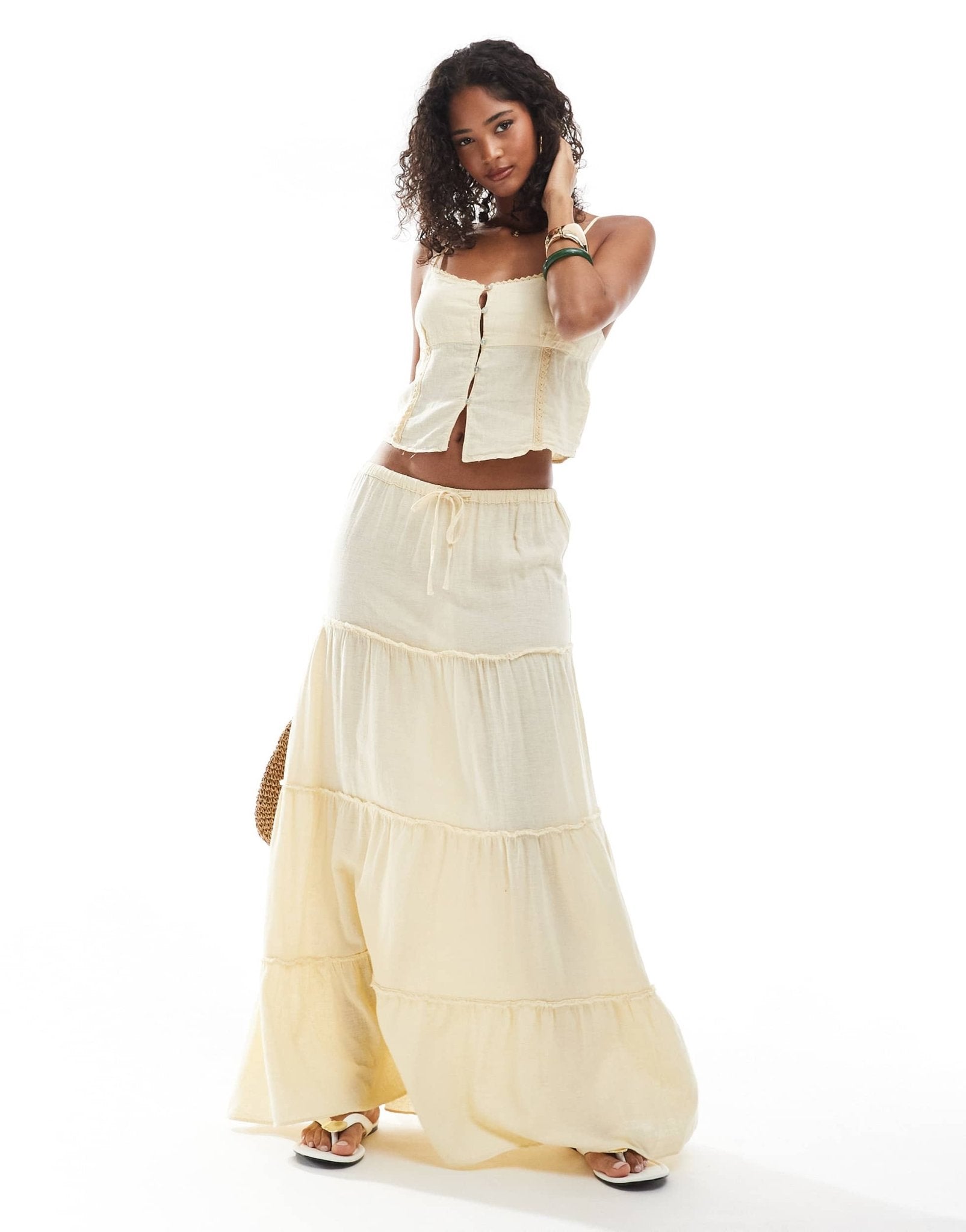 Pull&Bear tiered maxi skirt co-ord in buttermilk yellow - ASOS Sample Sale