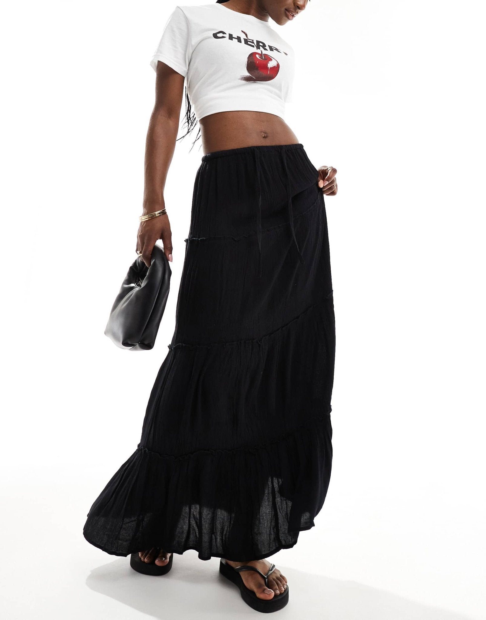 Pull&Bear tiered maxi skirt in black - ASOS Sample Sale