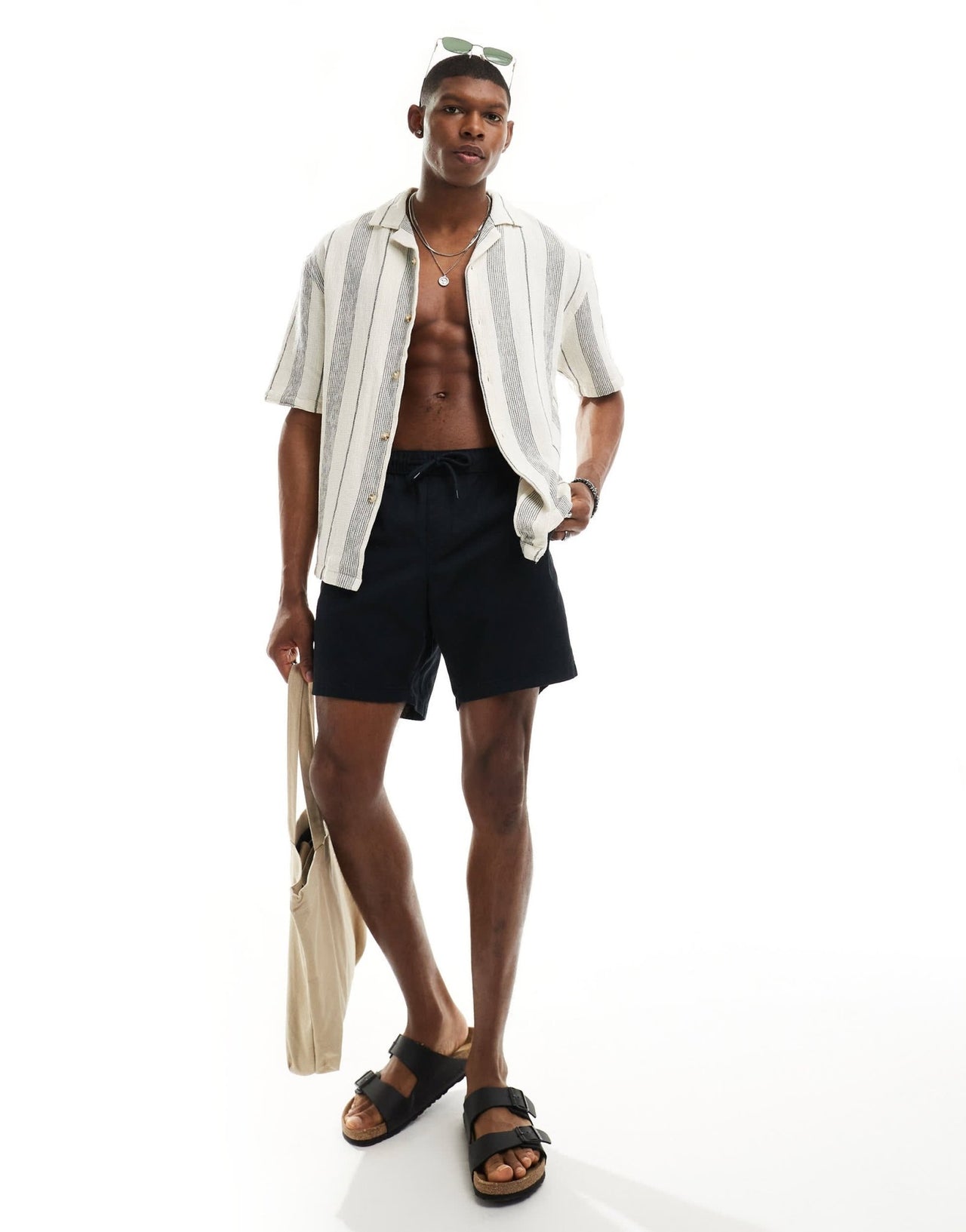 Pull&Bear vertical stripe shirt in ecru - ASOS Sample Sale