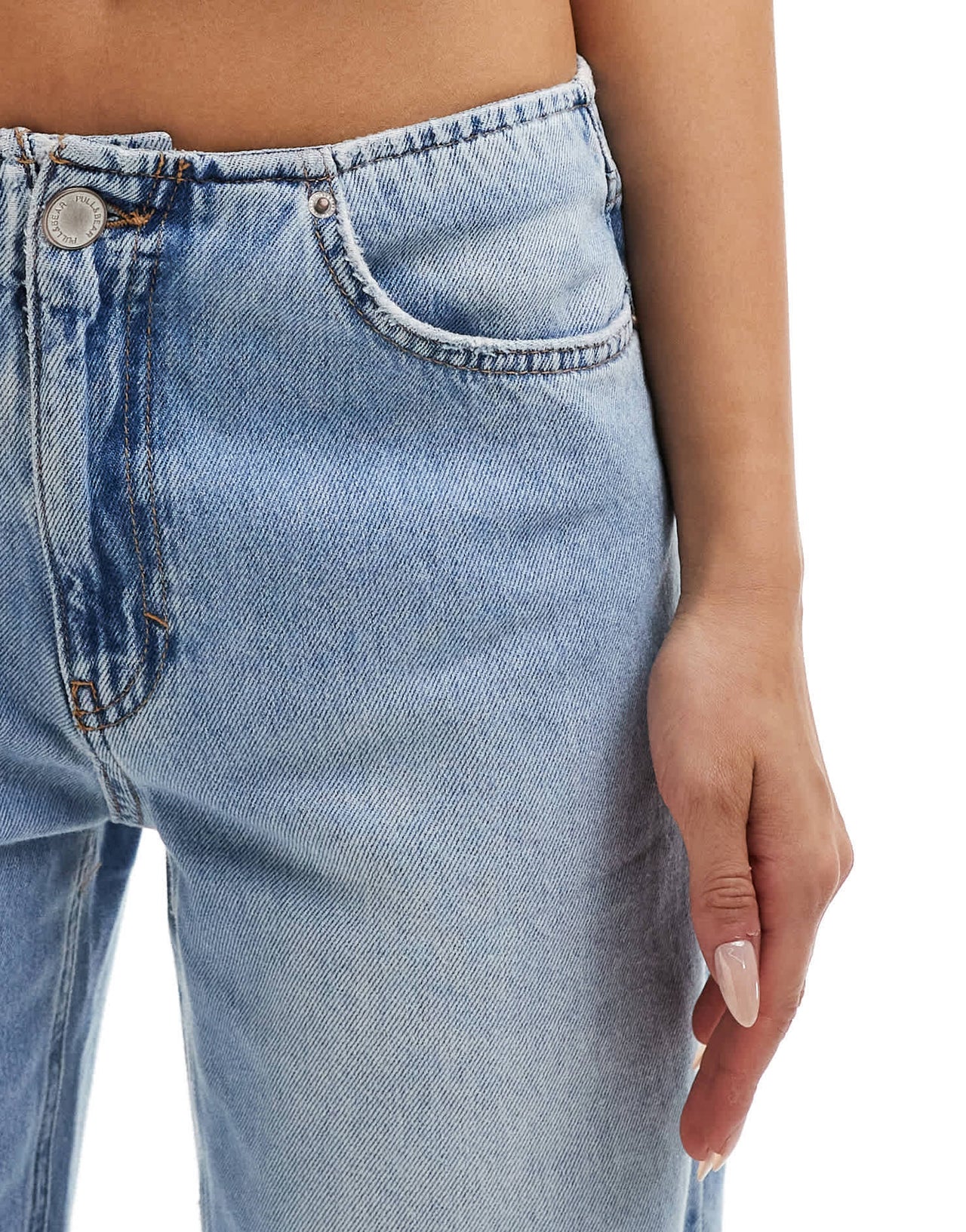 Pull&Bear wide fit bow detail jeans in mid blue - ASOS Sample Sale
