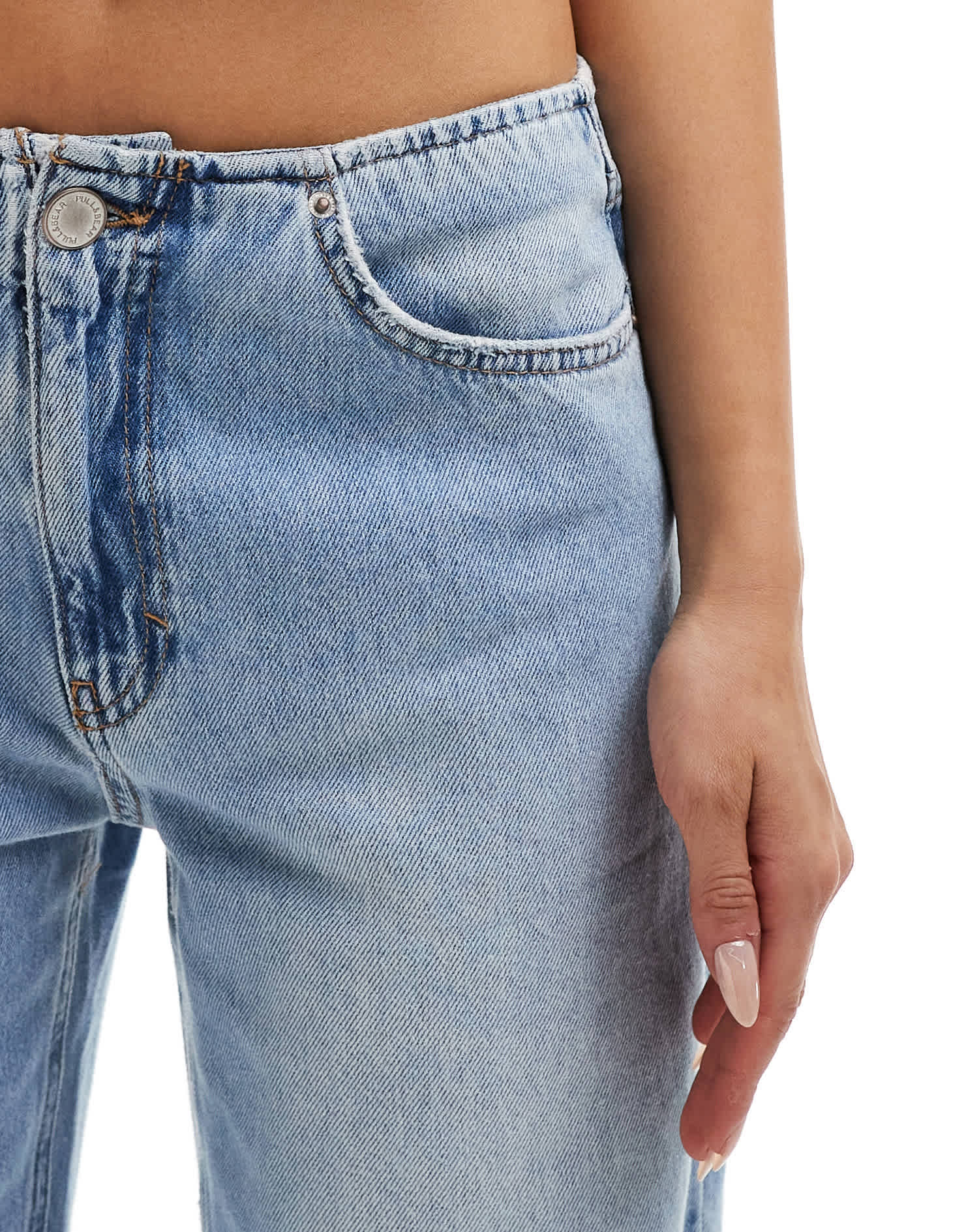 Pull&Bear wide fit bow detail jeans in mid blue - ASOS Sample Sale