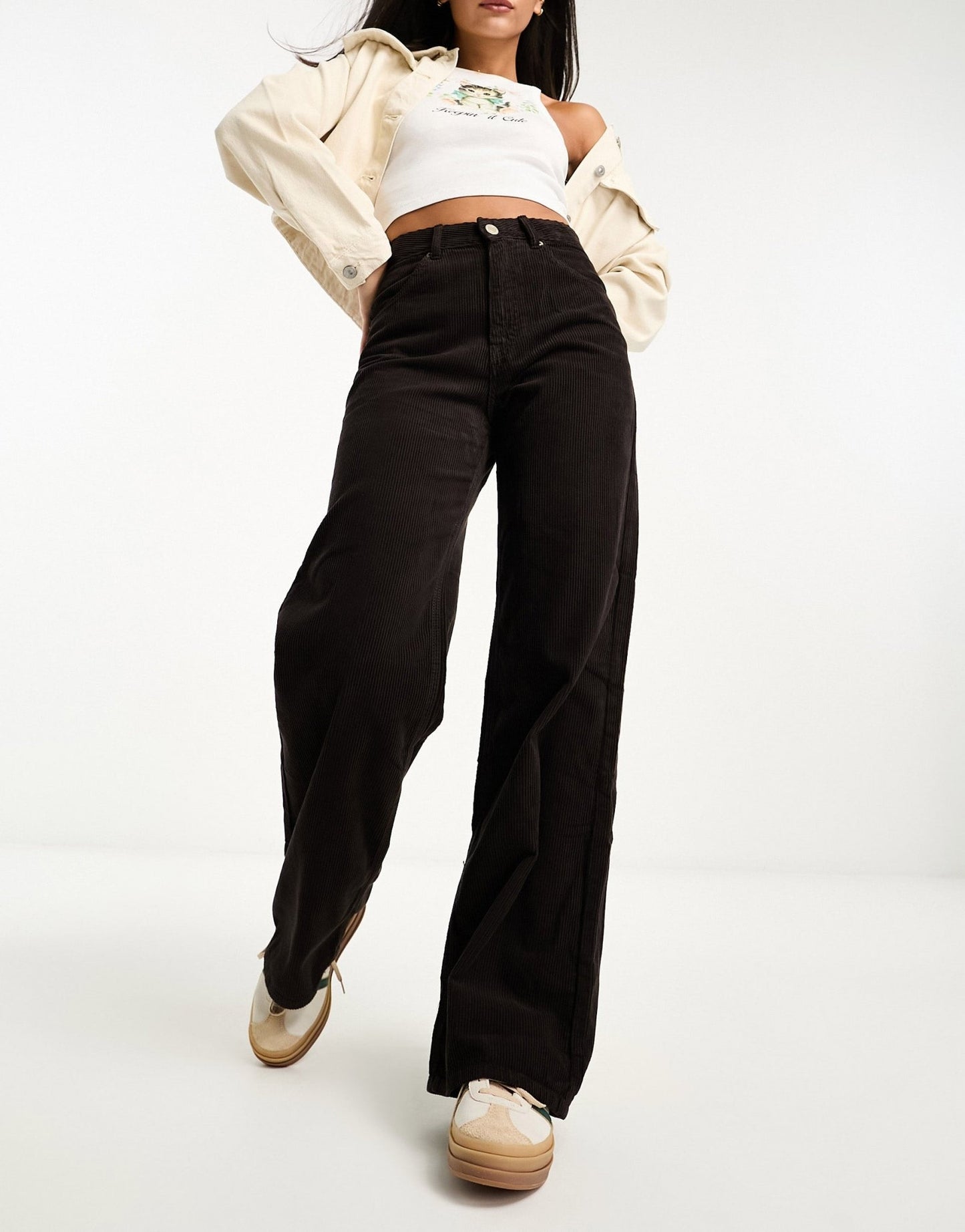 Pull&Bear wide leg cord trouser in chocolate brown - ASOS Sample Sale