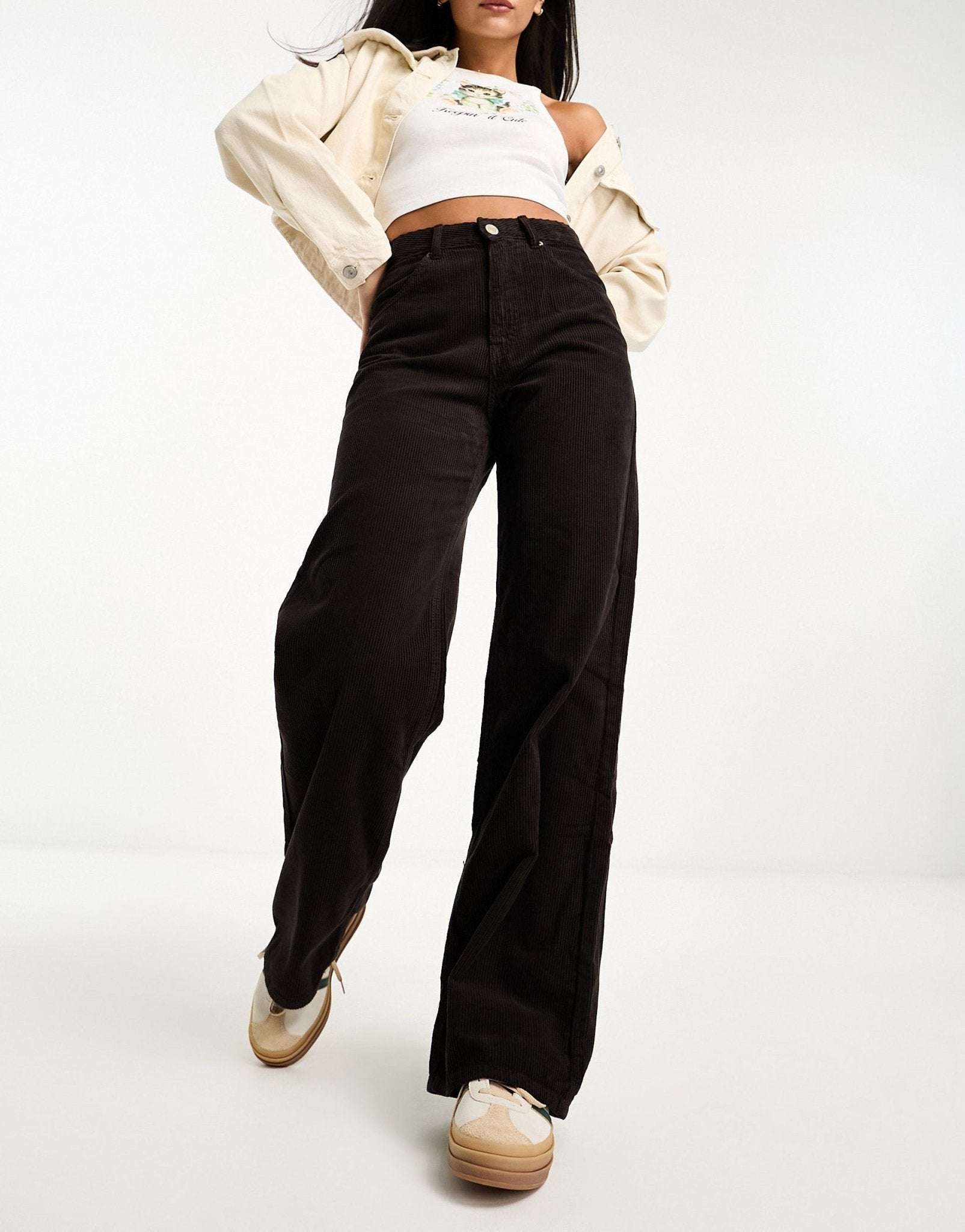 Pull&Bear wide leg cord trouser in chocolate brown - ASOS Sample Sale