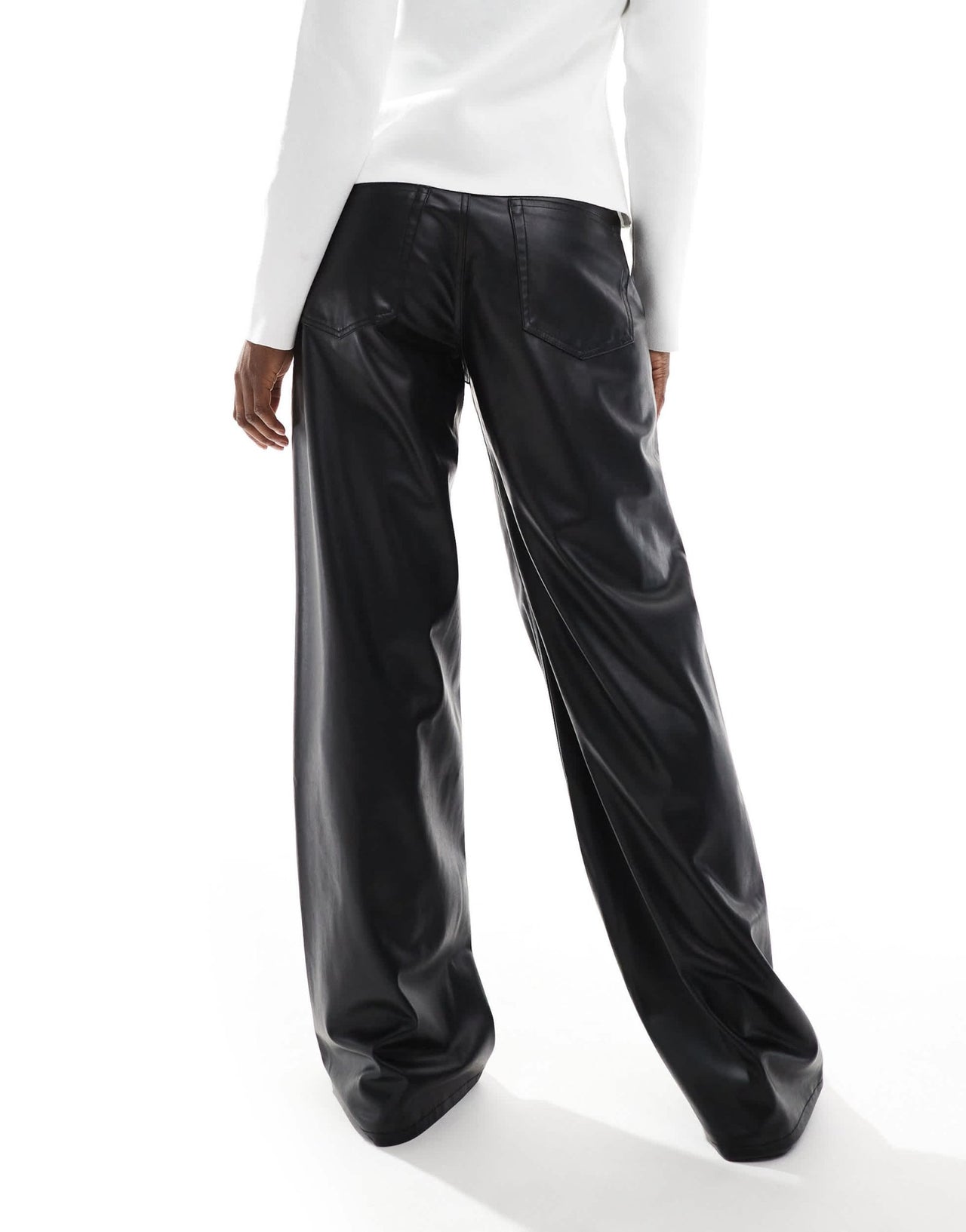 Pull&Bear wide leg faux leather trouser in black - ASOS Sample Sale