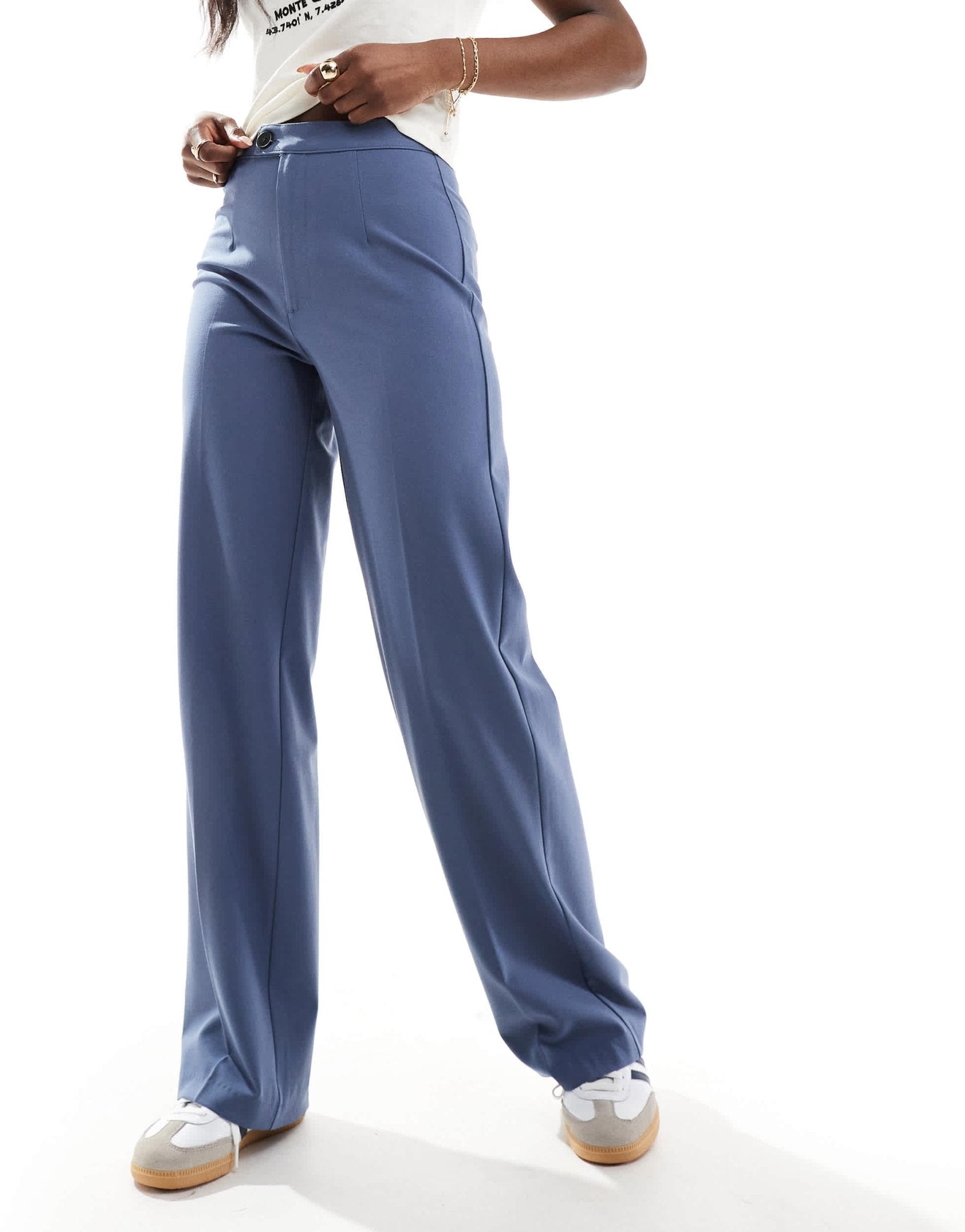 Pull&Bear wide leg pleat tailored trouser petrol blue - ASOS Sample Sale