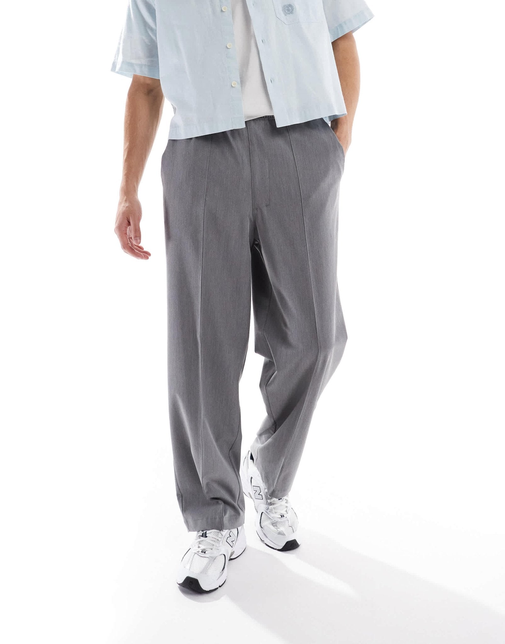 Pull&Bear wide leg tailored trouser in grey - ASOS Sample Sale