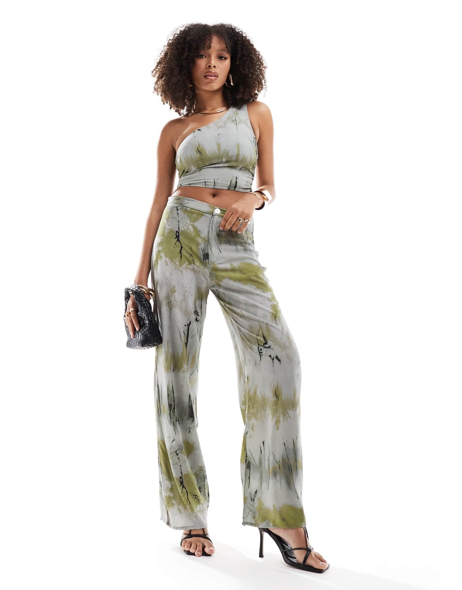 Pull&Bear wide leg trouser co - ord in brown tie dye print - ASOS Sample Sale