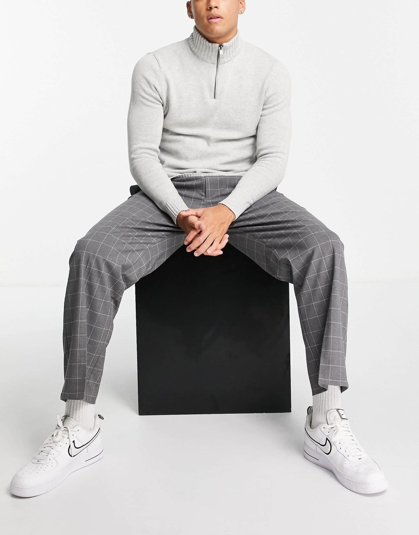 Pull&Bear wide leg trousers in grey check - ASOS Sample Sale