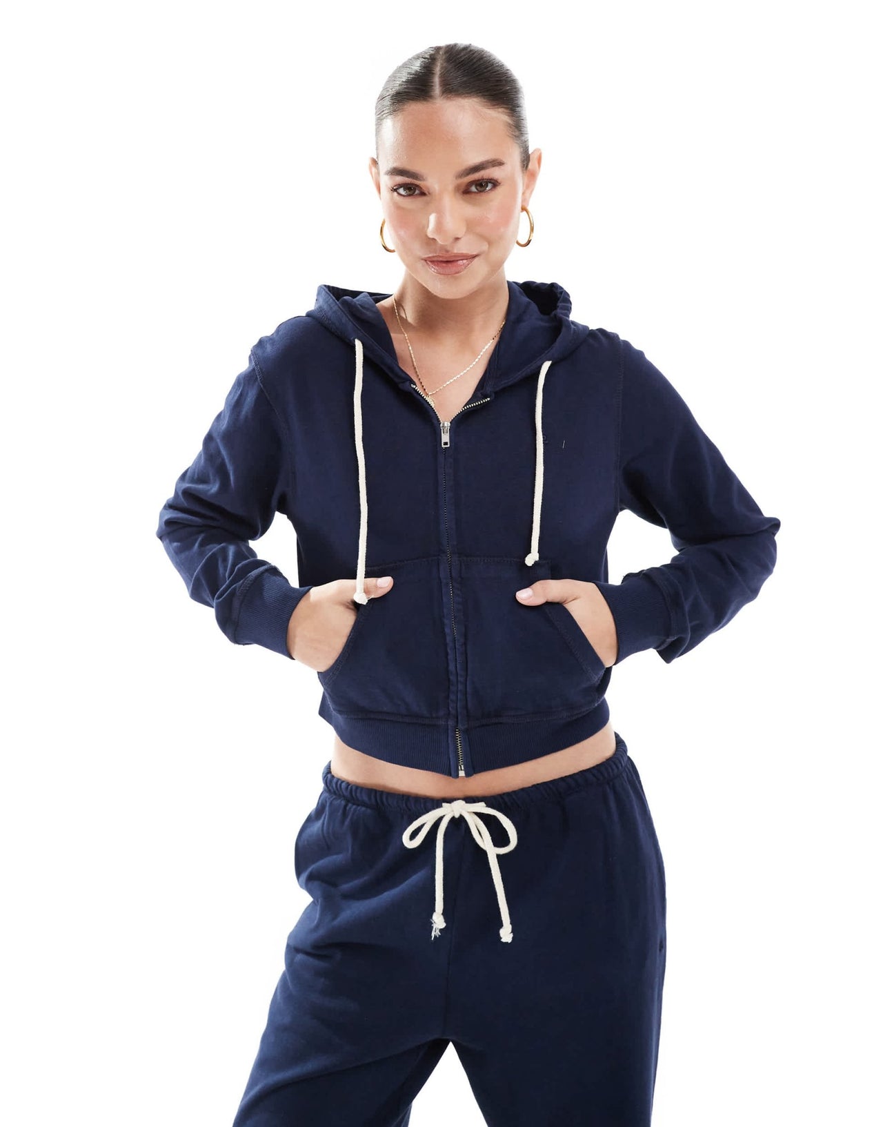 Pull&Bear zip through hoodie co - ord in navy - ASOS Sample Sale