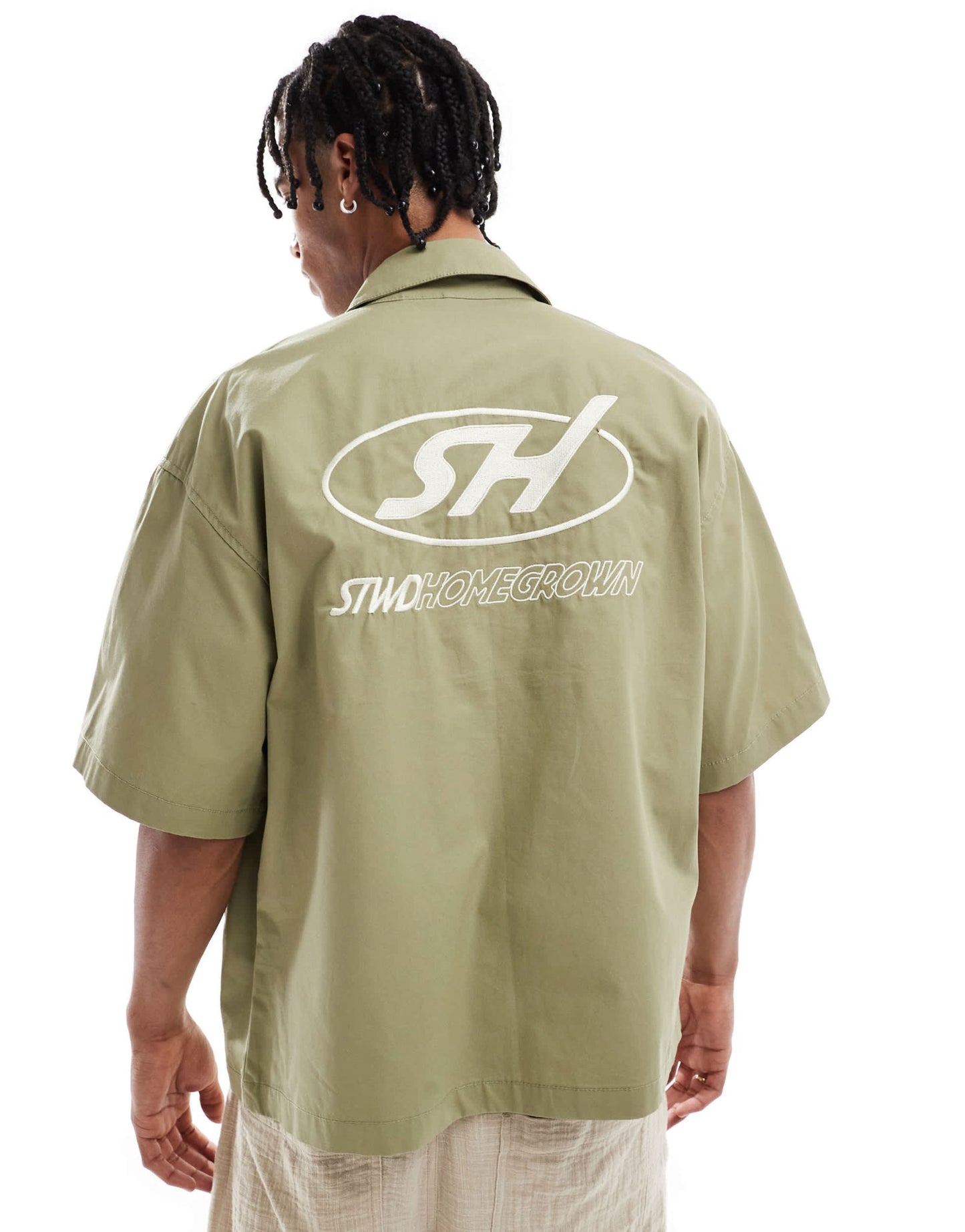 Pull&Bear zip through shirt in khaki - ASOS Sample Sale