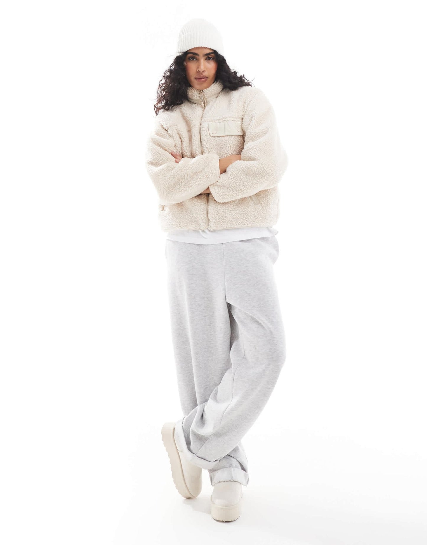 Pull&Bear zip up fleece in beige - ASOS Sample Sale