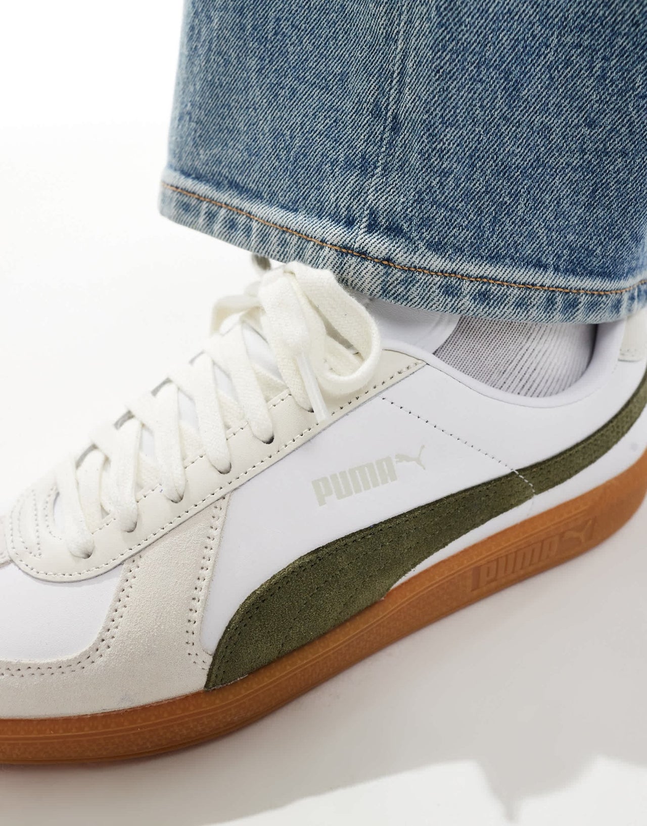 Puma Army trainers in white & olive - ASOS Sample Sale