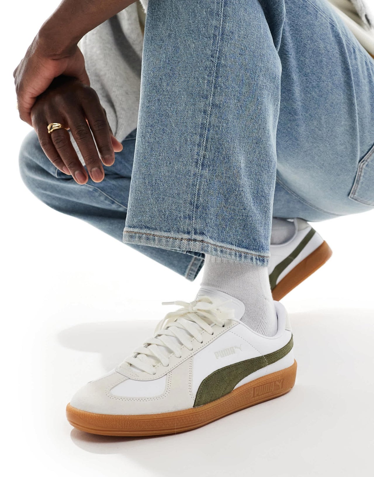 Puma Army trainers in white & olive - ASOS Sample Sale