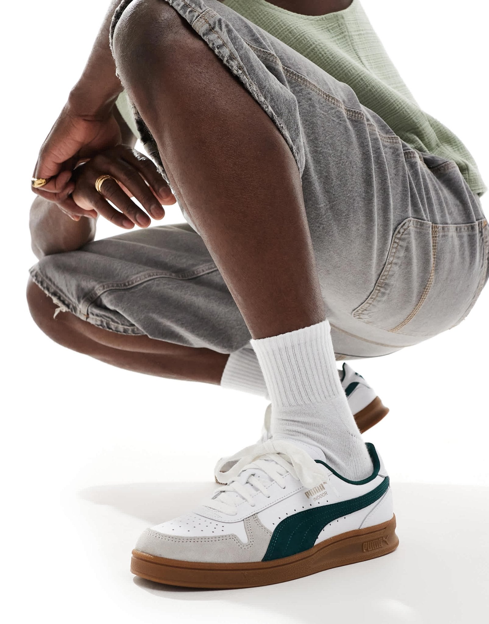 Puma Indoor trainers in white & green - ASOS Sample Sale