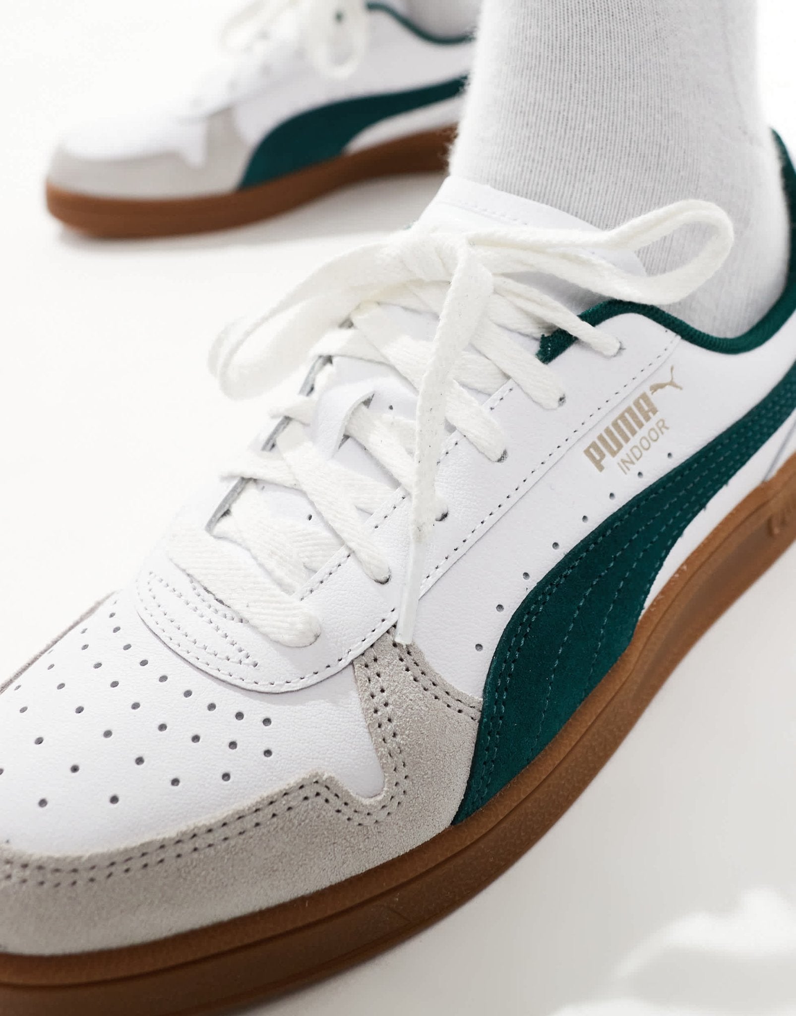 Puma Indoor trainers in white & green - ASOS Sample Sale