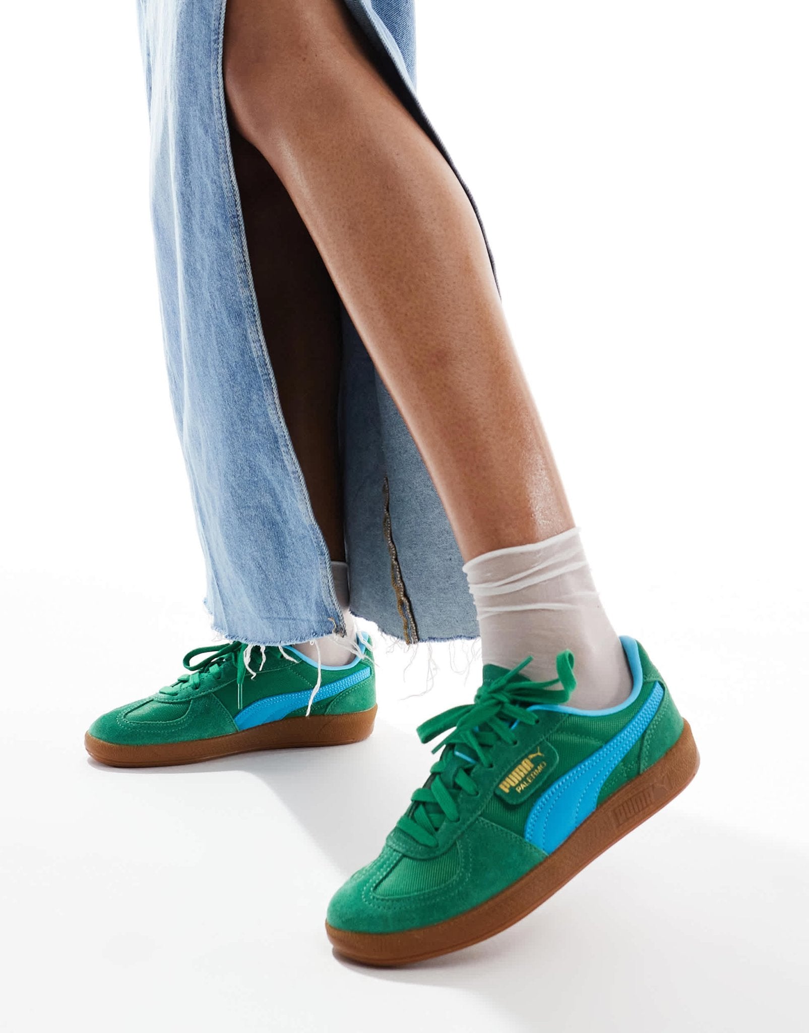 Puma Palermo Vintage trainers in green & blue - ASOS Sample Sale