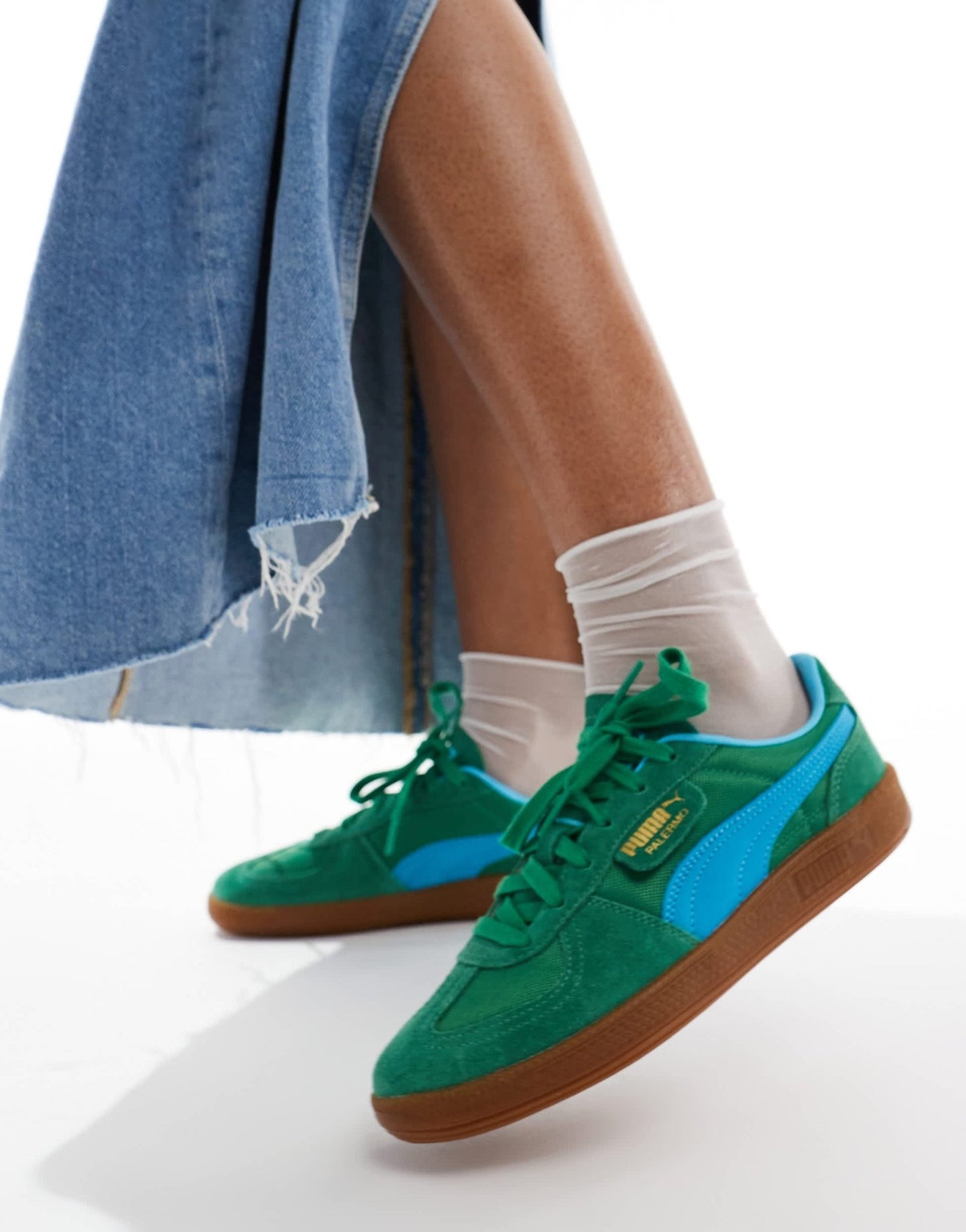 Puma Palermo Vintage trainers in green & blue - ASOS Sample Sale