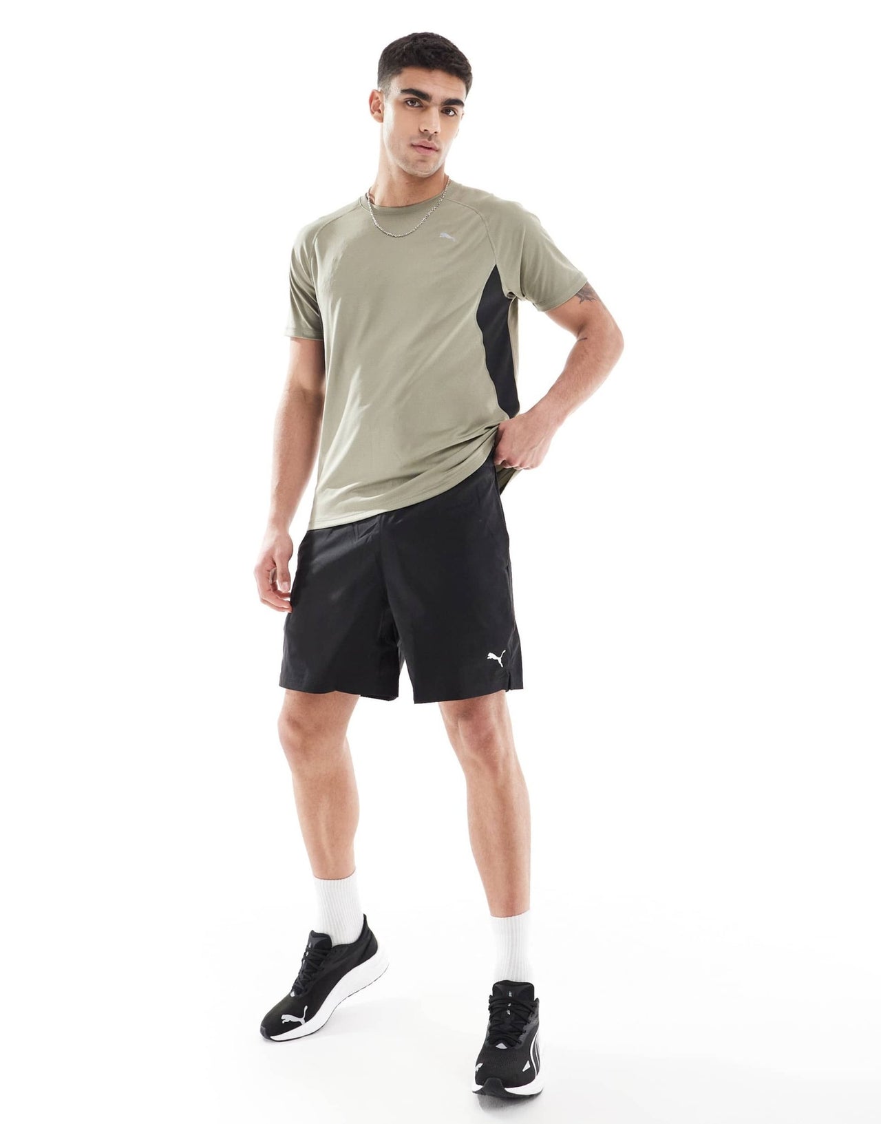 Puma Run Velocity t-shirt in khaki with red piping - ASOS Sample Sale