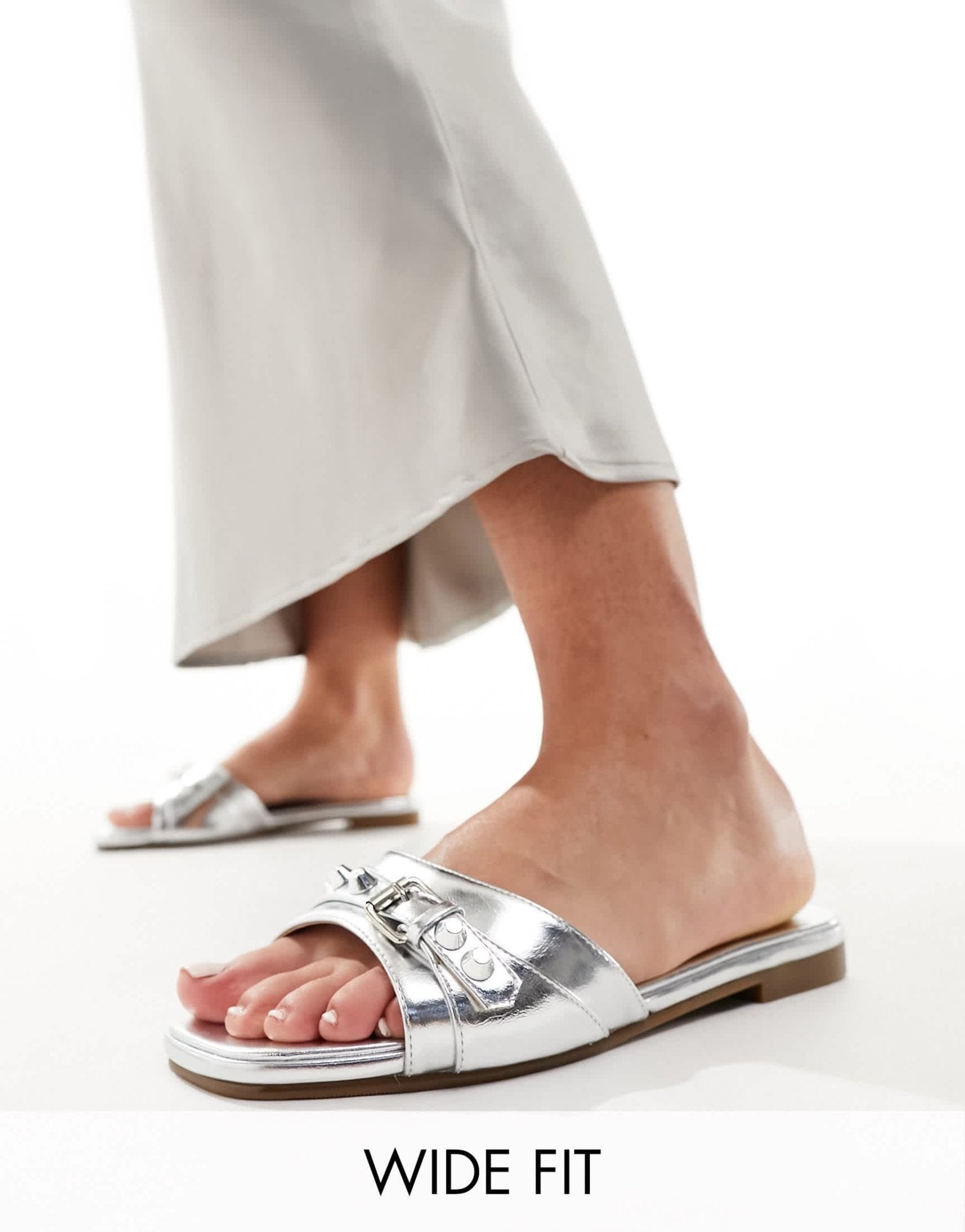 RAID Wide Fit Celini flat sandals in silver metallic - ASOS Sample Sale