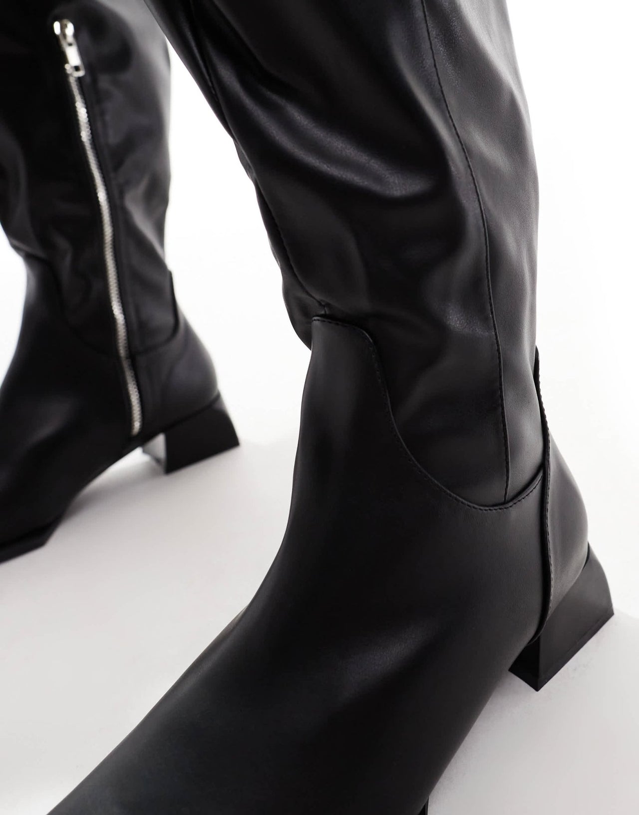 RAID Wide Fit Elixir knee boots with square toe in black - ASOS Sample Sale