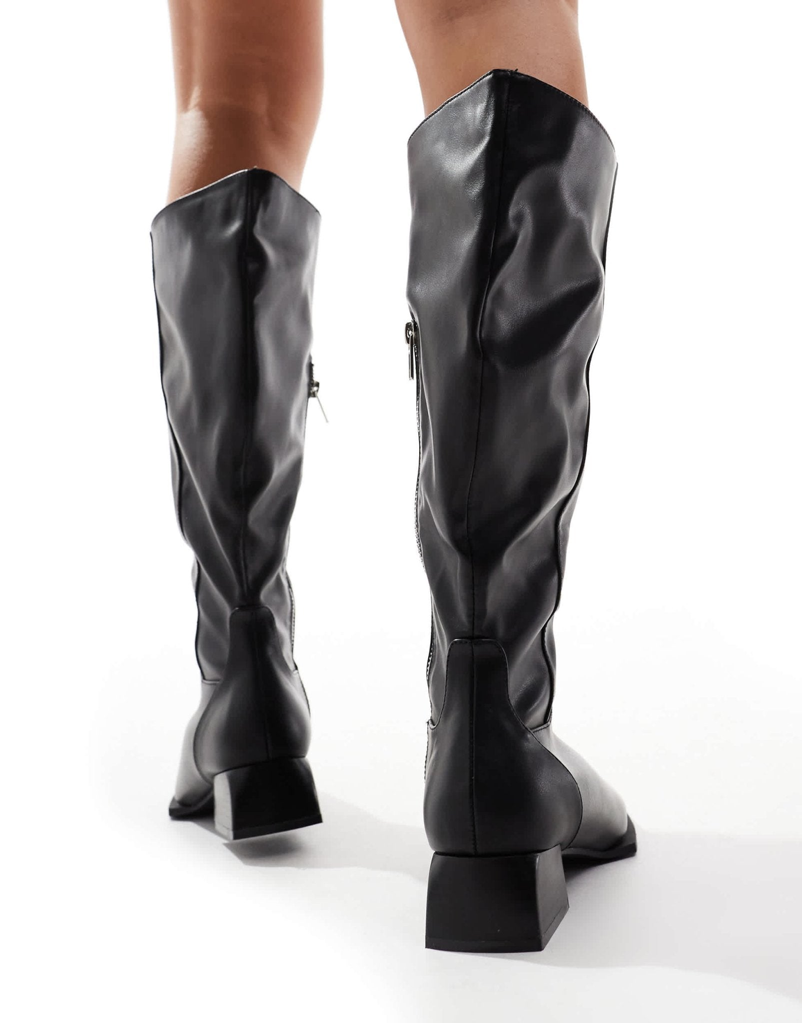 RAID Wide Fit Elixir knee boots with square toe in black - ASOS Sample Sale