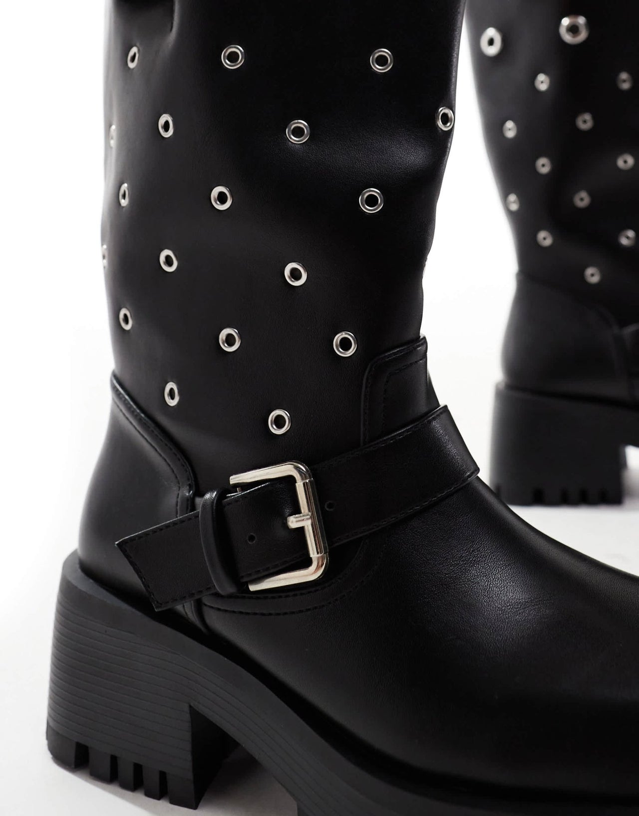 RAID Wide Fit Jaanvi biker knee boots with eyelets in black - ASOS Sample Sale