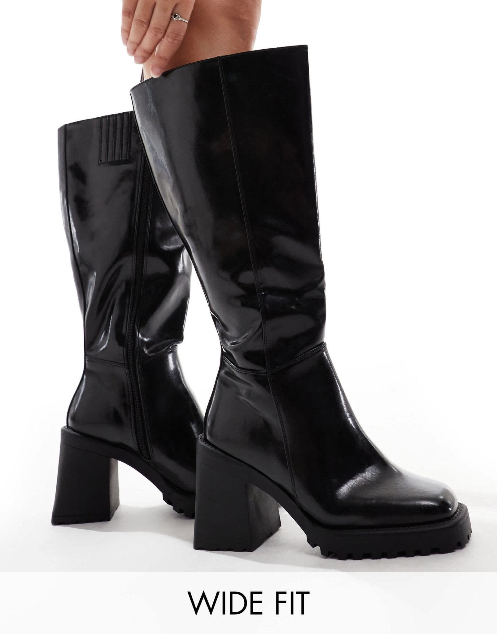 RAID Wide Fit Mayah knee boots in black - ASOS Sample Sale