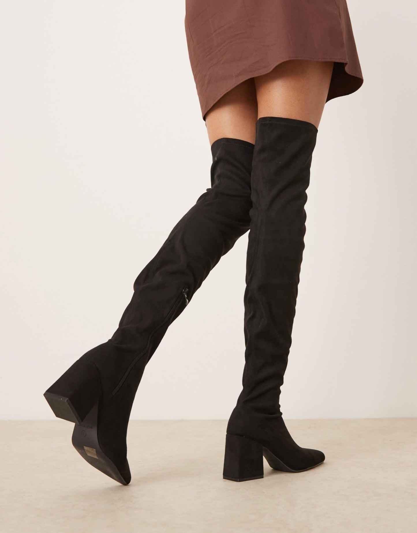 RAID Wide Fit Rykiel block heel over the knee boots in black - ASOS Sample Sale