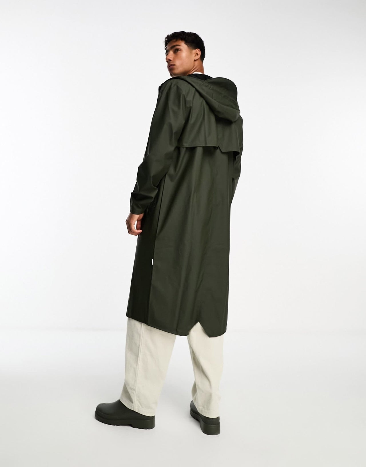 Rains waterproof hooded long line jacket in dark green - ASOS Sample Sale