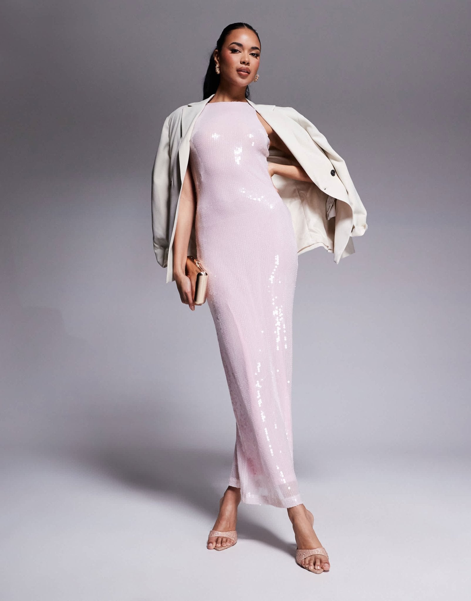 Rare London exclusive sequin racerneck maxi dress in pink - ASOS Sample Sale