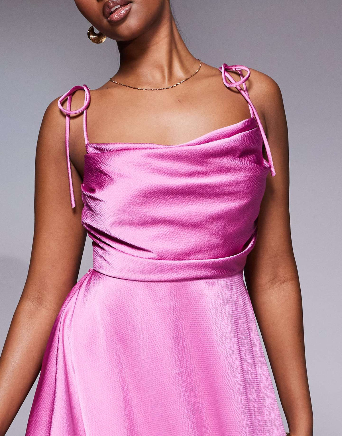 Rare London satin ruched bust tie back floaty mini dress in pink - ASOS Sample Sale