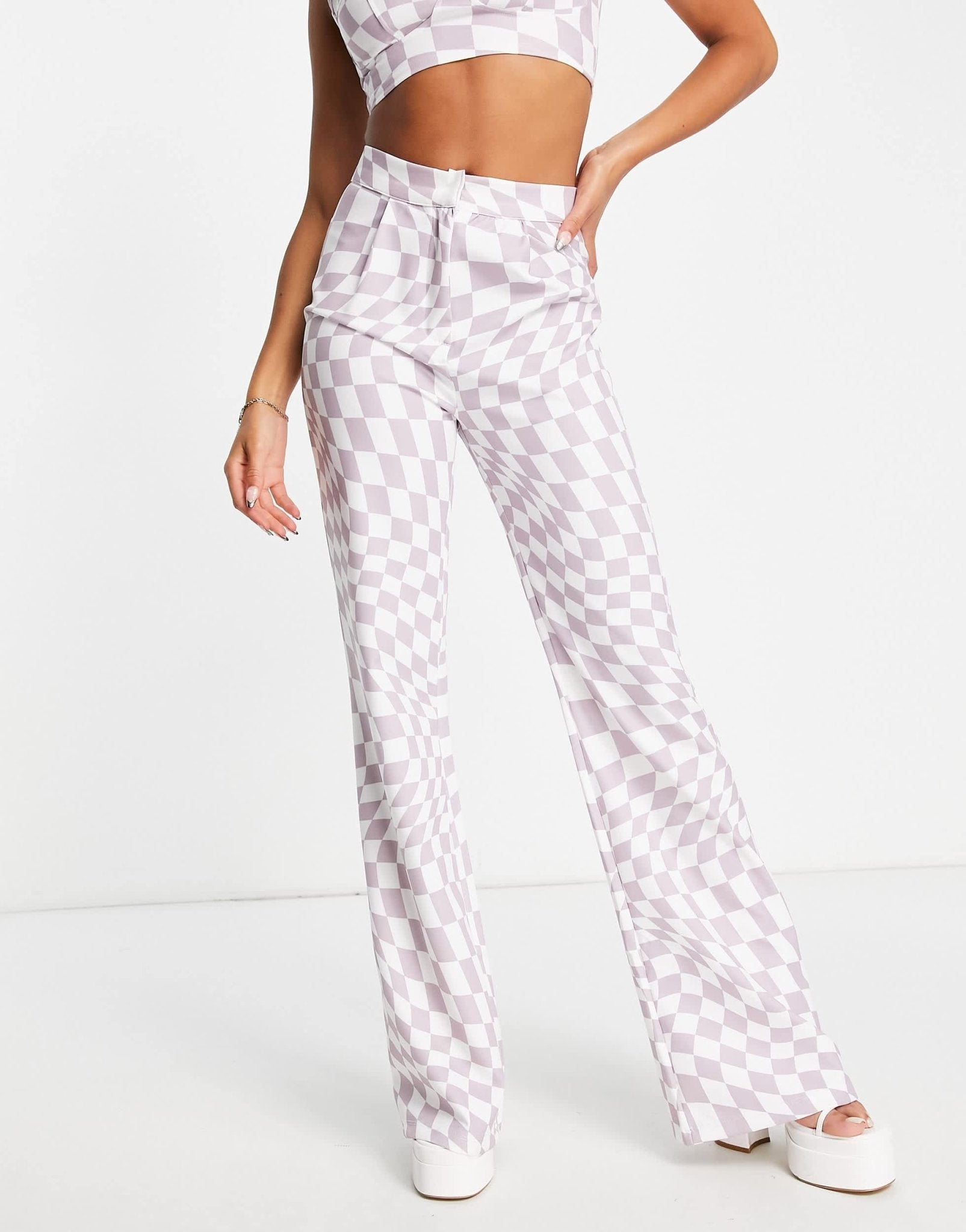 Rebellious Fashion high waist trousers co - ord in lilac check - ASOS Sample Sale