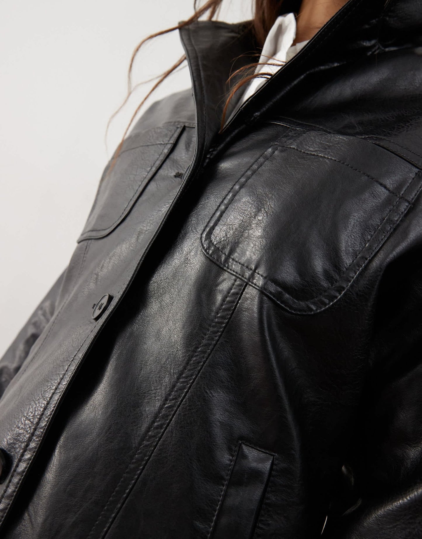 Reclaimed Vintage 90s washed leather look blazer coat in black - ASOS Sample Sale