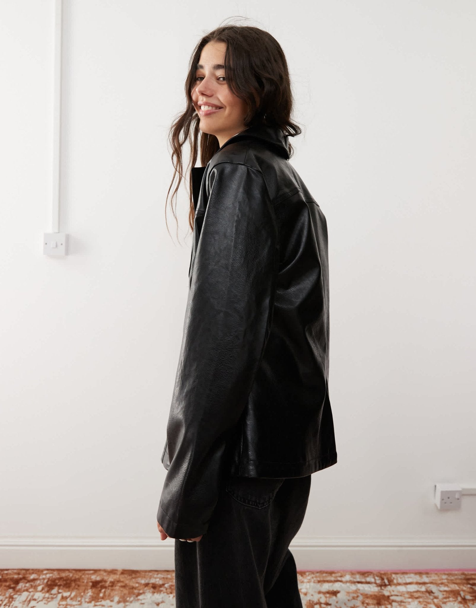 Reclaimed Vintage 90s washed leather look blazer coat in black - ASOS Sample Sale