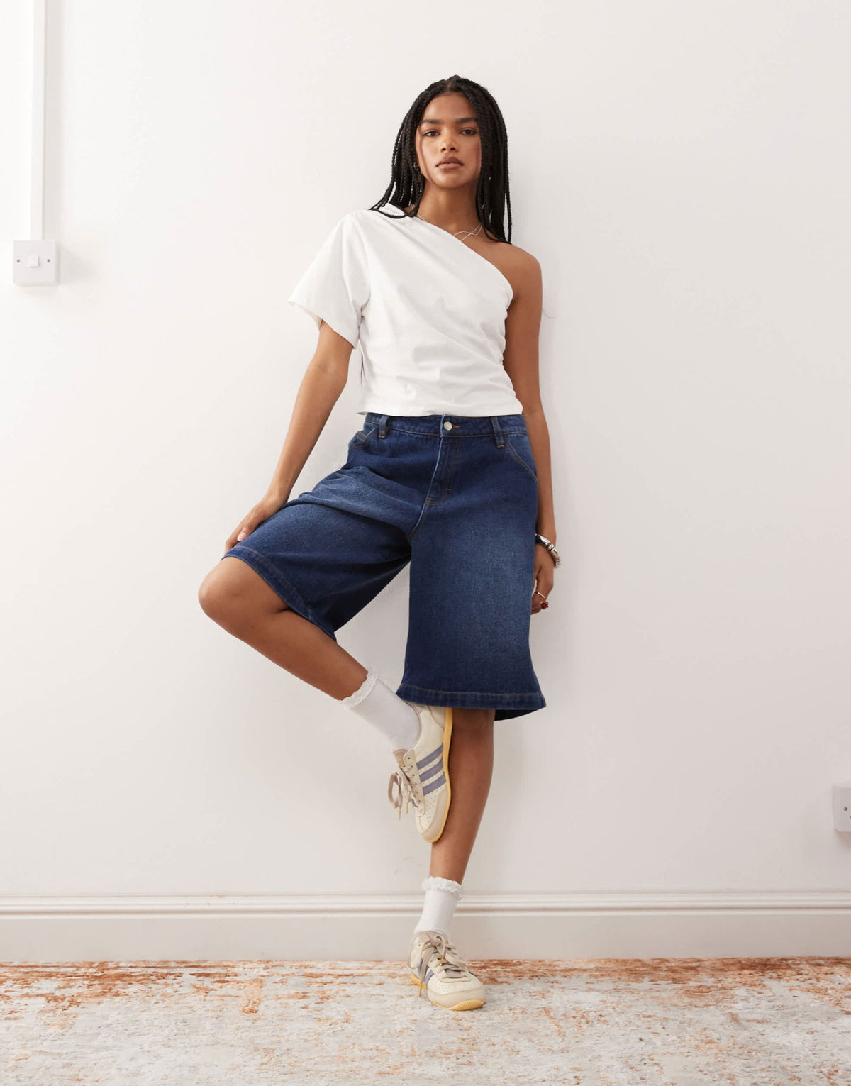 Reclaimed Vintage asymmetric one shoulder ruched detail top in ecru - ASOS Sample Sale