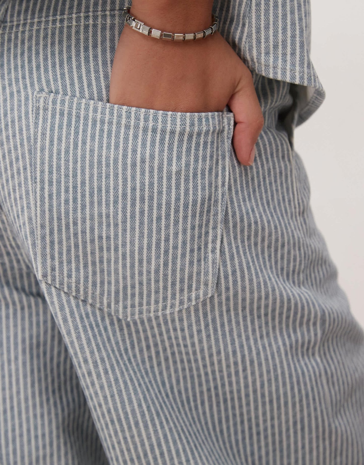 Reclaimed Vintage baggy wide leg jean co-ord in light blue pinstripe - ASOS Sample Sale