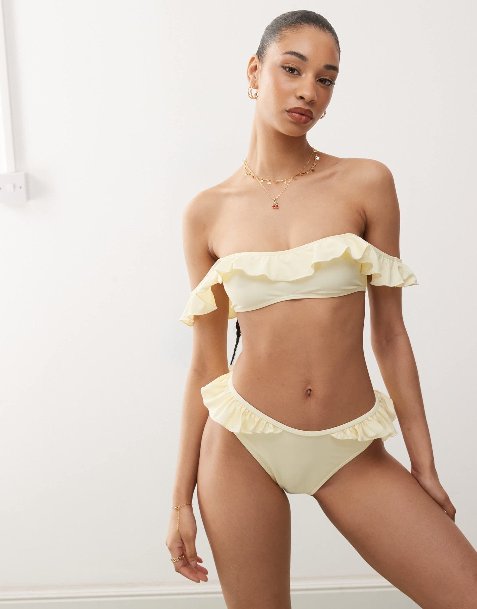 Reclaimed Vintage bikini bottom with frill in butter yellow - ASOS Sample Sale