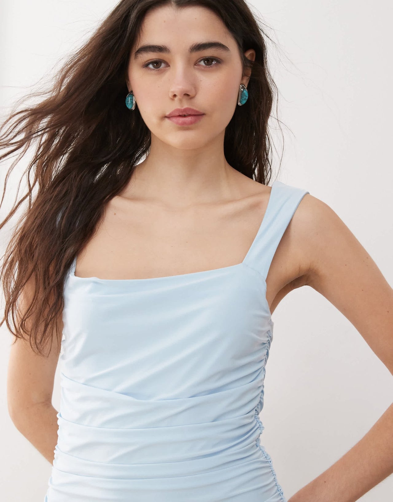 Reclaimed Vintage boho slinky skort dress with dropped waist and ruching details in baby blue - ASOS Sample Sale