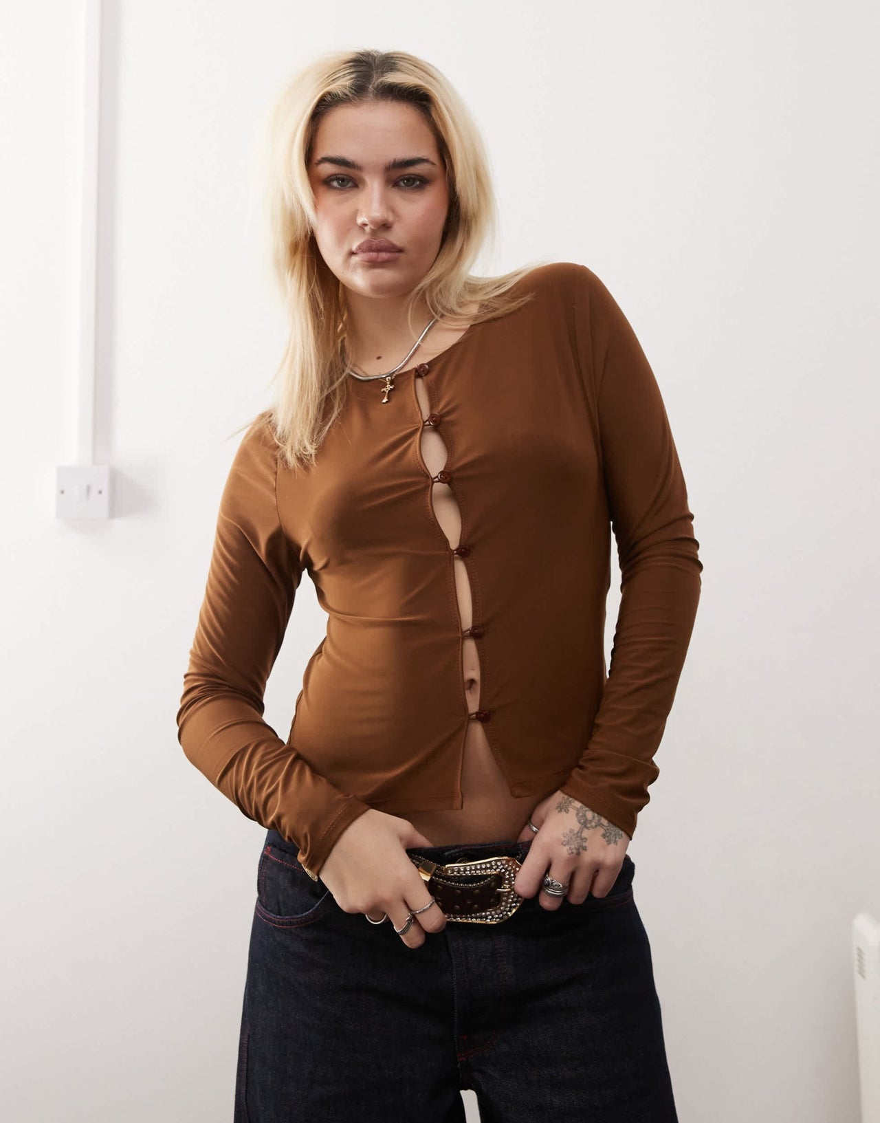 Reclaimed Vintage button down top in bronze - ASOS Sample Sale