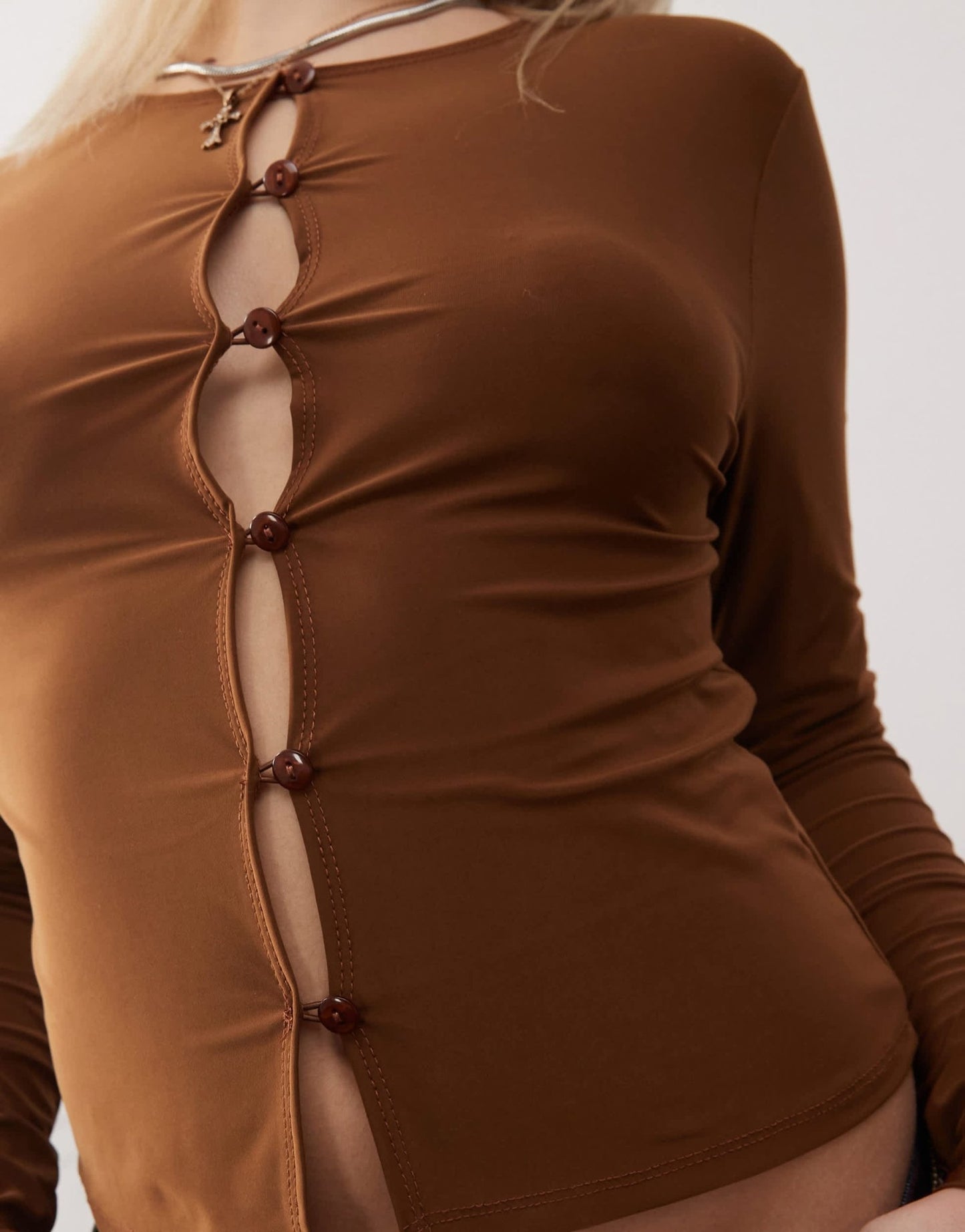 Reclaimed Vintage button down top in bronze - ASOS Sample Sale