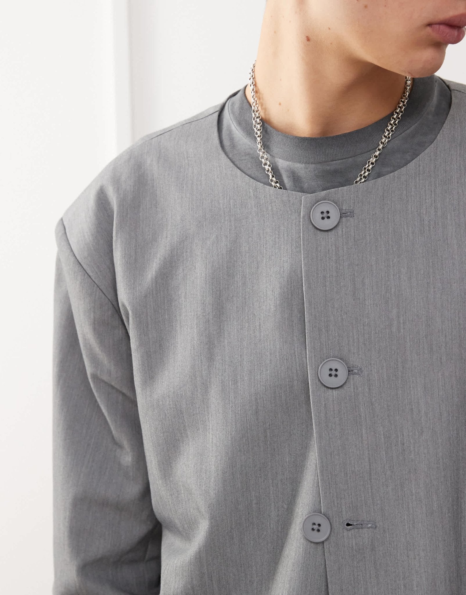 Reclaimed Vintage collarless blazer in grey - ASOS Sample Sale