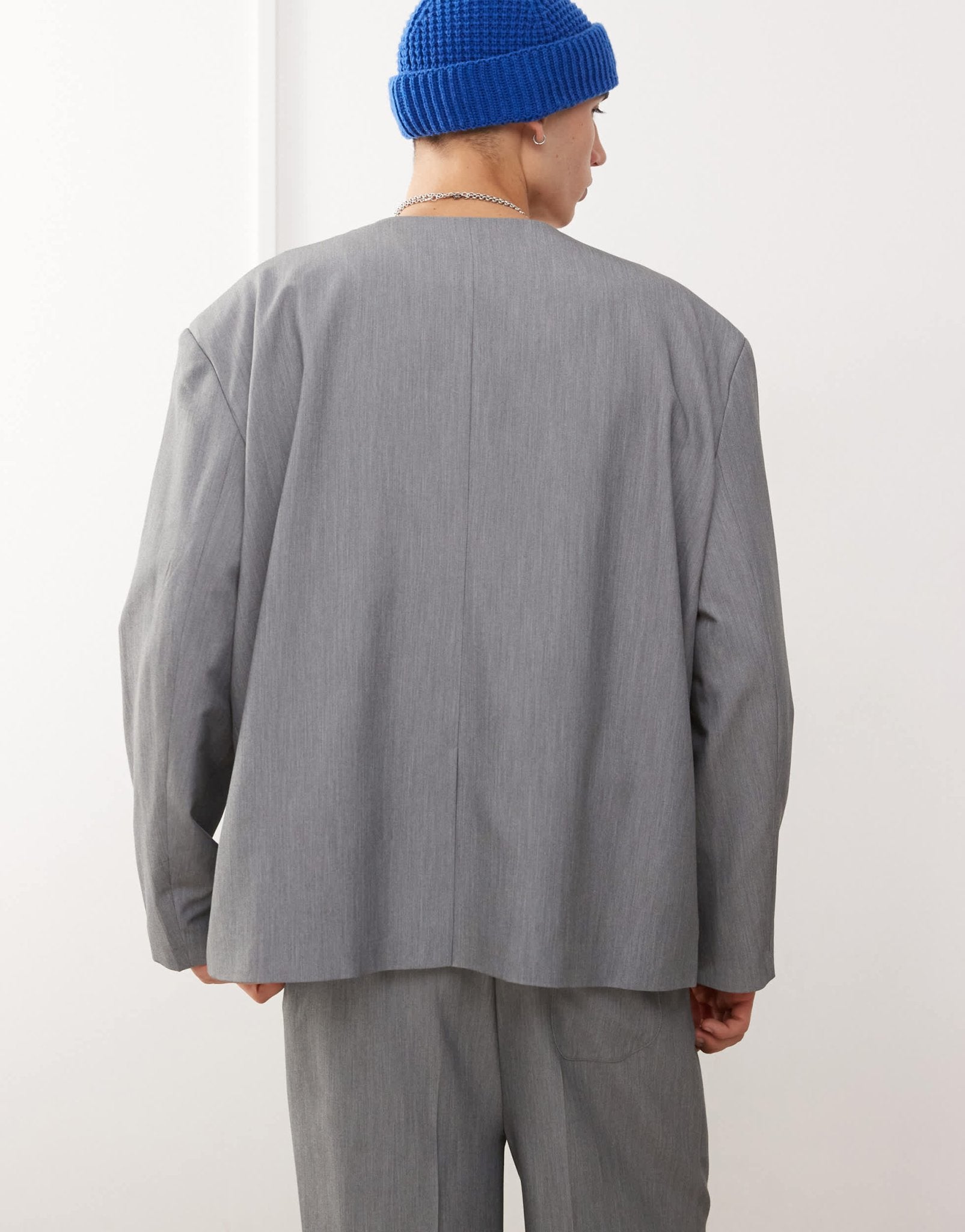 Reclaimed Vintage collarless blazer in grey - ASOS Sample Sale