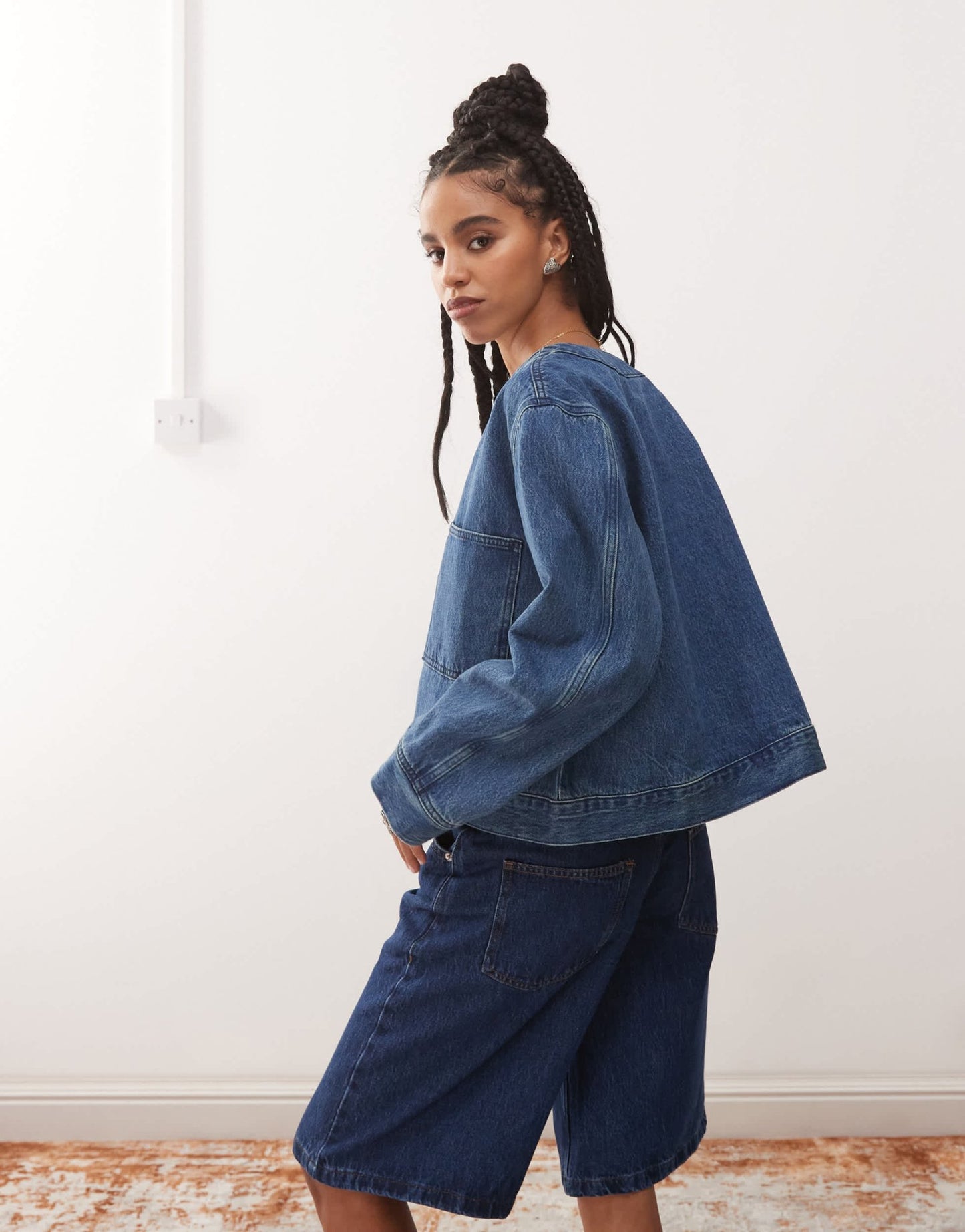 Reclaimed Vintage denim baseball shirt in mid wash blue - ASOS Sample Sale