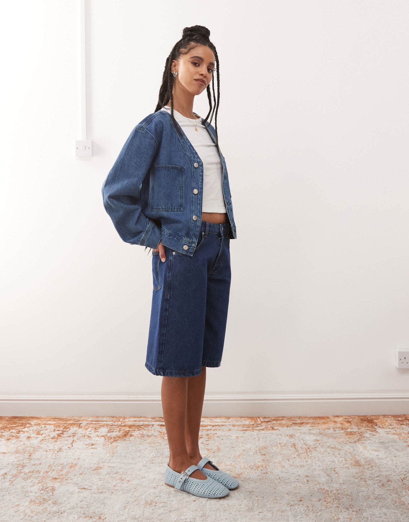 Reclaimed Vintage denim jort in mid blue wash - ASOS Sample Sale