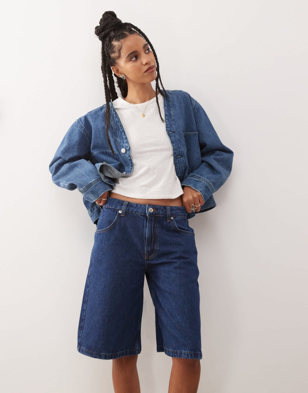 Reclaimed Vintage denim jort in mid blue wash - ASOS Sample Sale