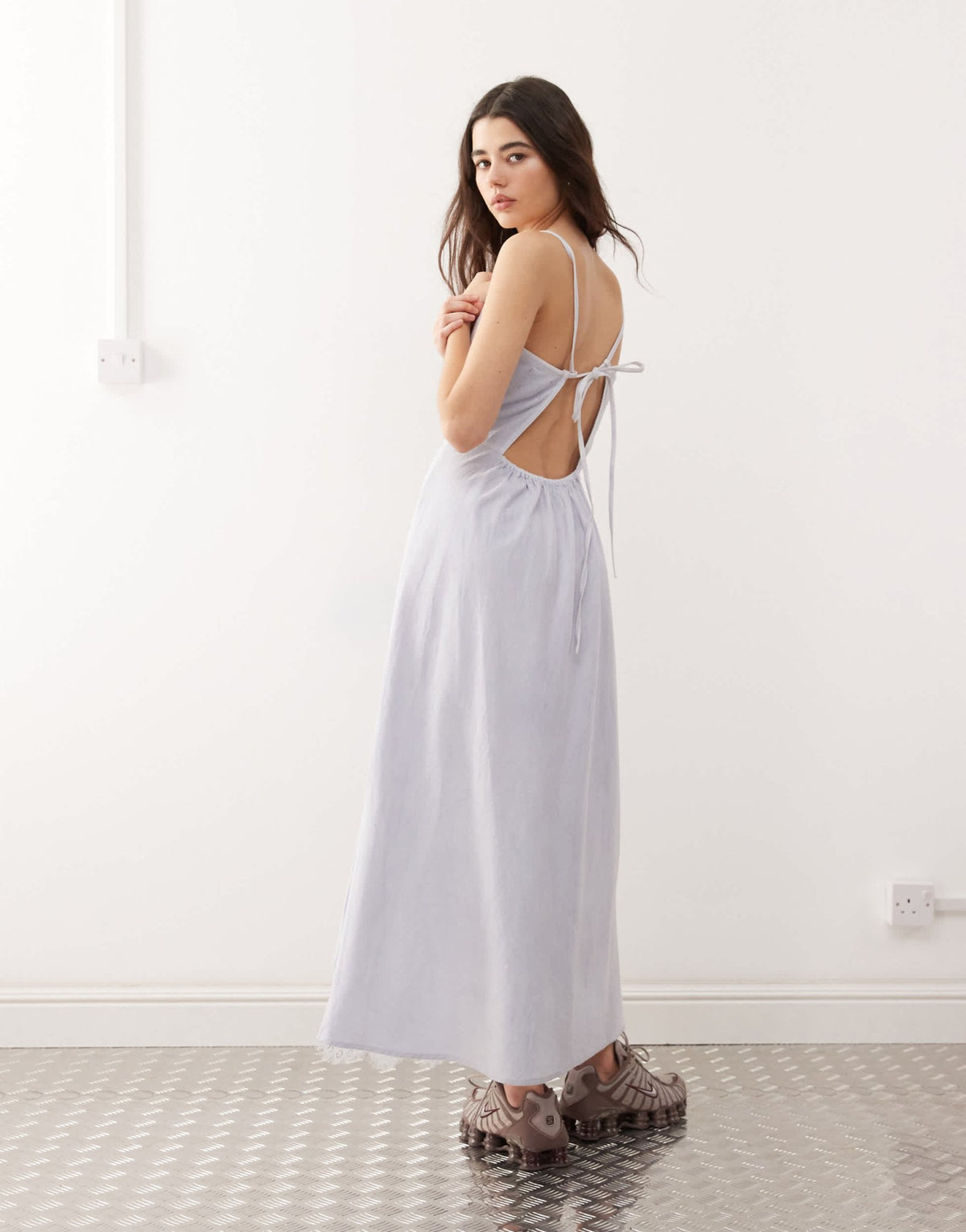 Reclaimed Vintage denim lace insert strappy cami midi dress in light blue wash - ASOS Sample Sale