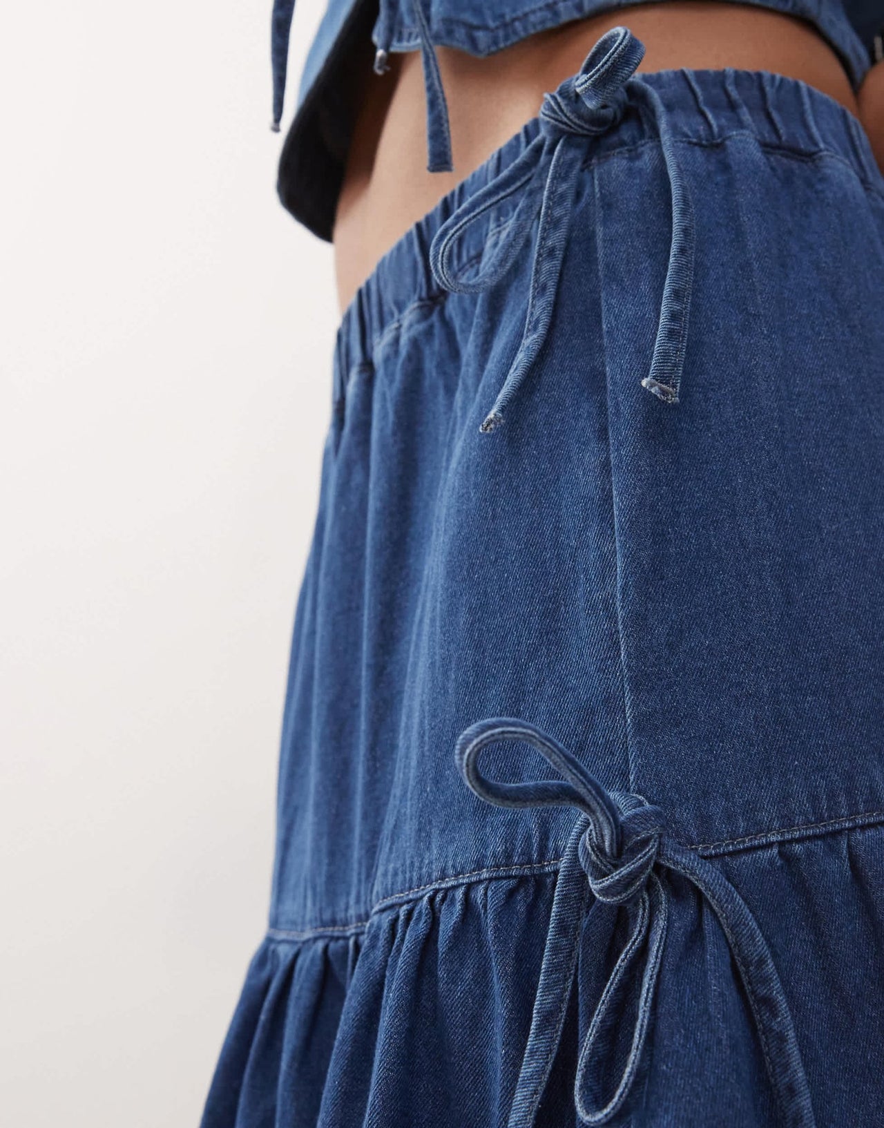 Reclaimed Vintage denim prairie skirt co-ord with bow detail - ASOS Sample Sale